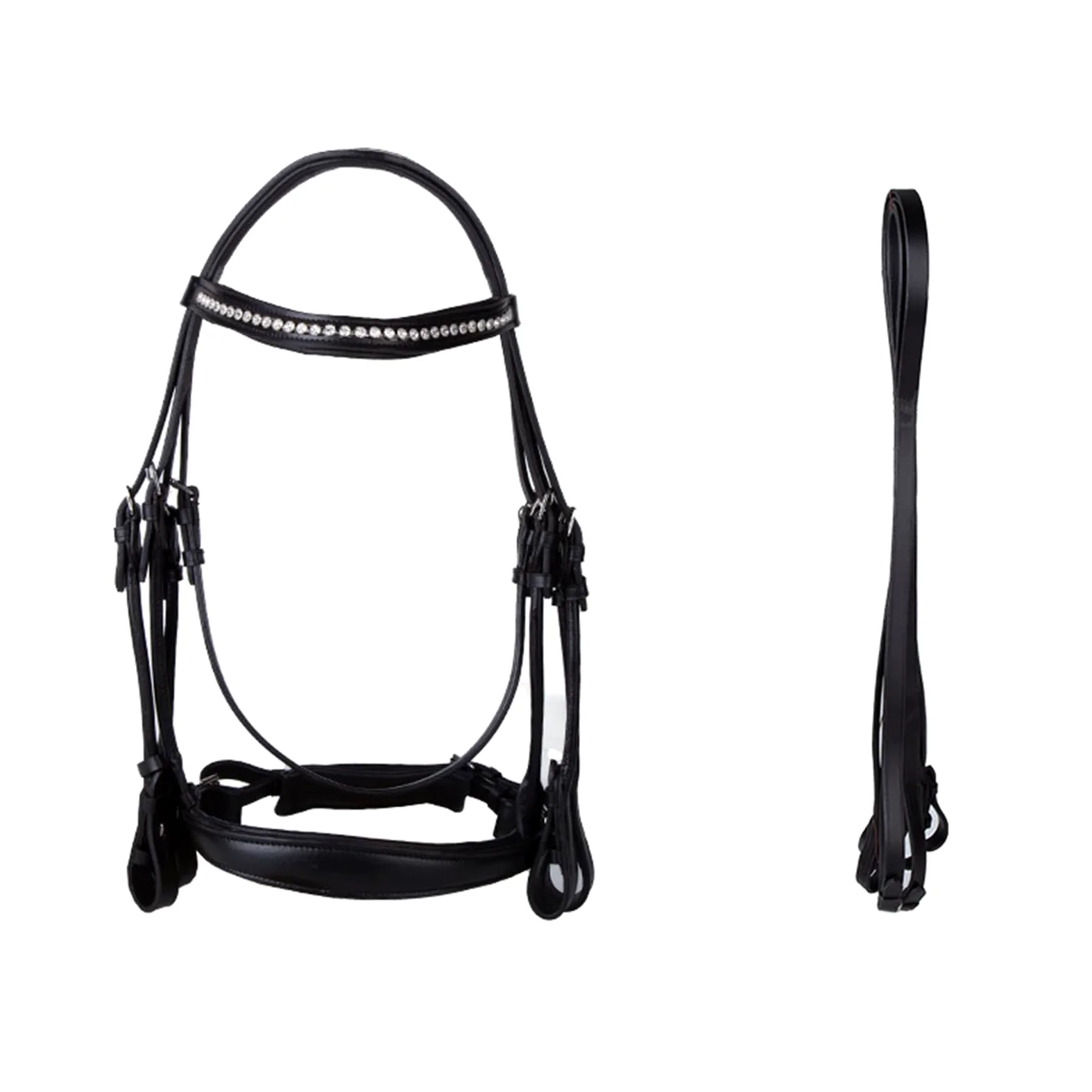 Cabestro de caballo y cuerda de plomo, material de cuero vacuno con diamantes de imitación para uso ecuestre