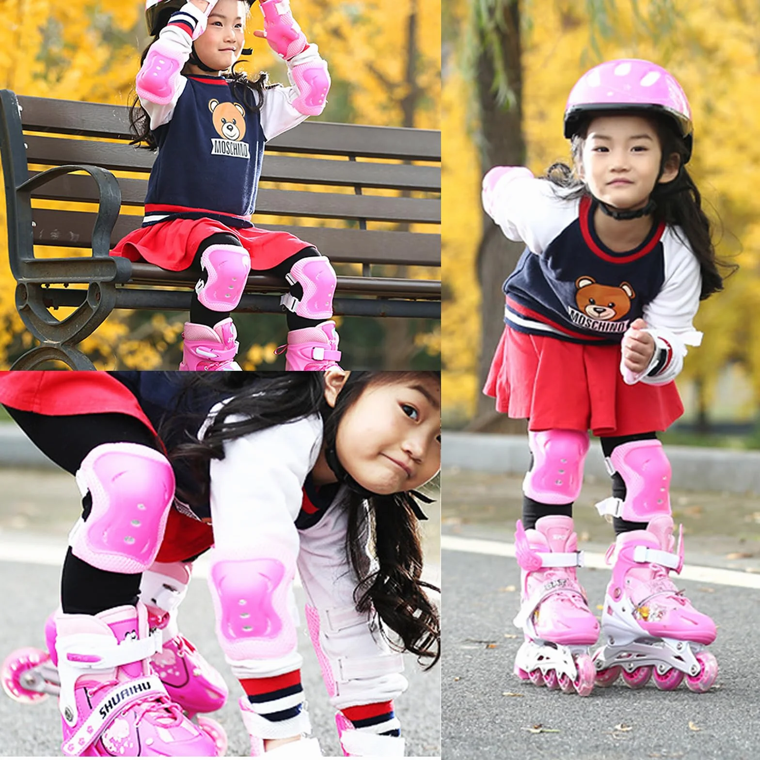 BDSHUNBF Set 6 Piezas Protecciones Patines Niño Niña Rodilleras Coderas Muñequeras