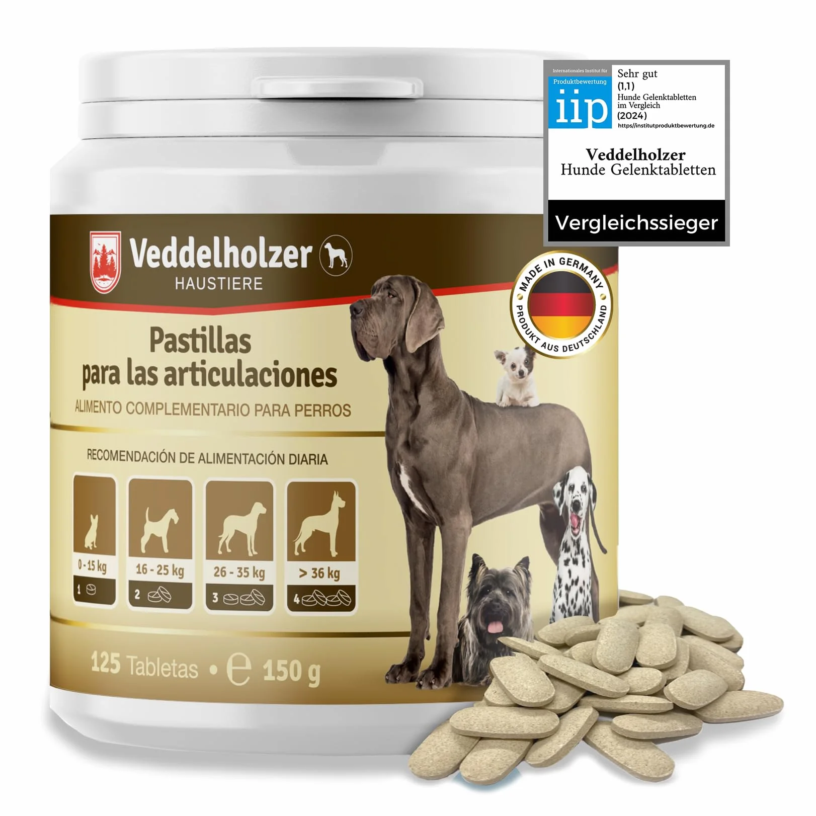 Veddelholzer condroprotector glucosamina MSM colágeno hialurón 125 cápsulas perros articulaciones