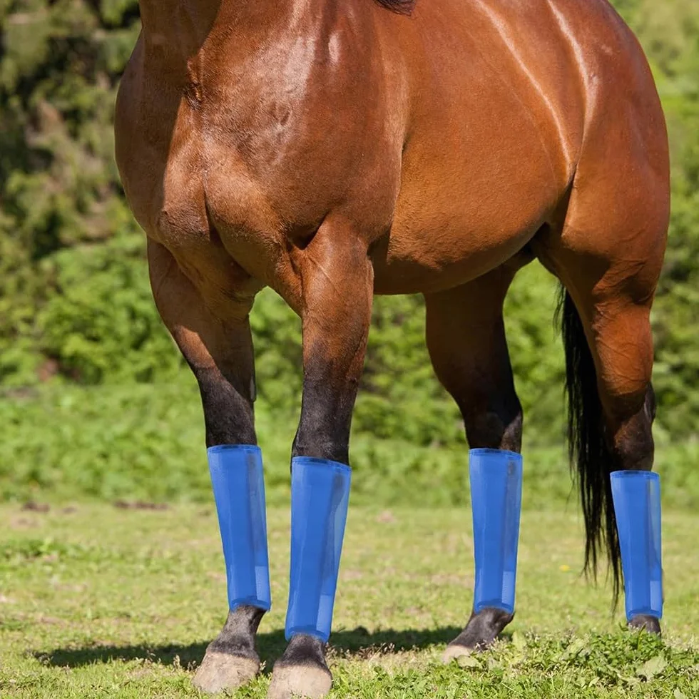 Fundas antimosquitos para cascos de caballo, protectores de piernas, botas antimoscas de malla transpirable para minimizar el impacto del estribo