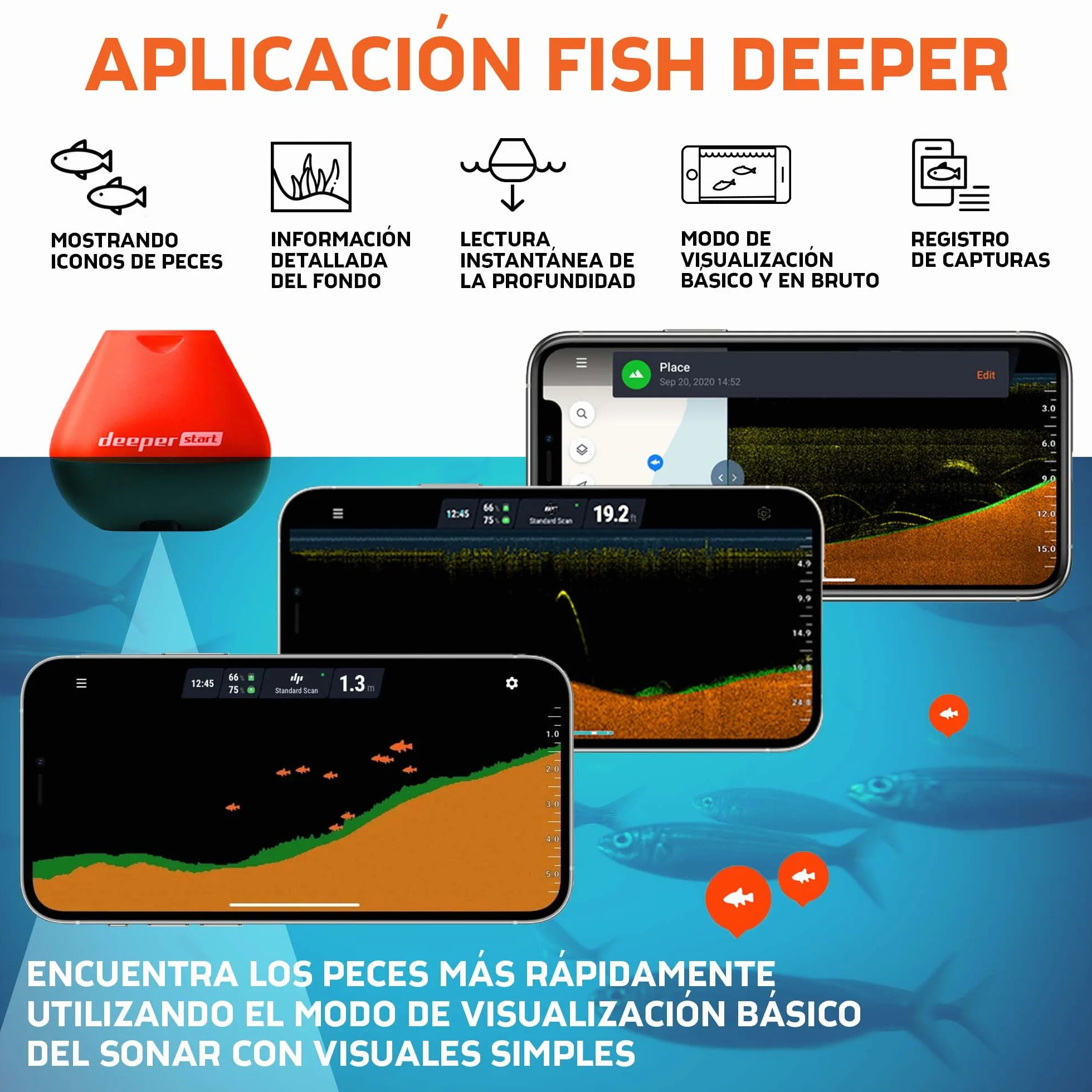 Deeper Start Sonda de Pesca Portátil con WiFi Detector Radar de Peces