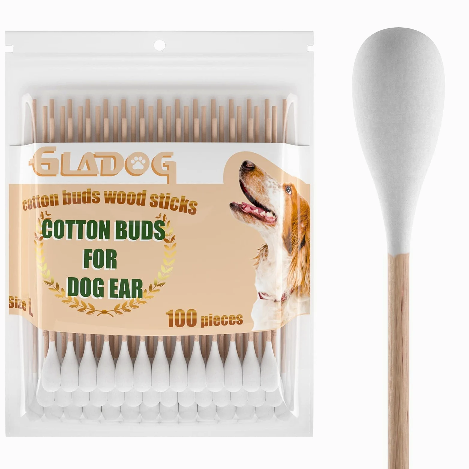 GLADOG Bastoncillos de algodón Profesionales Grandes de 6 Pulgadas para Perros, Especialmente diseñados con Mango de Madera, Grandes Significa Seguros