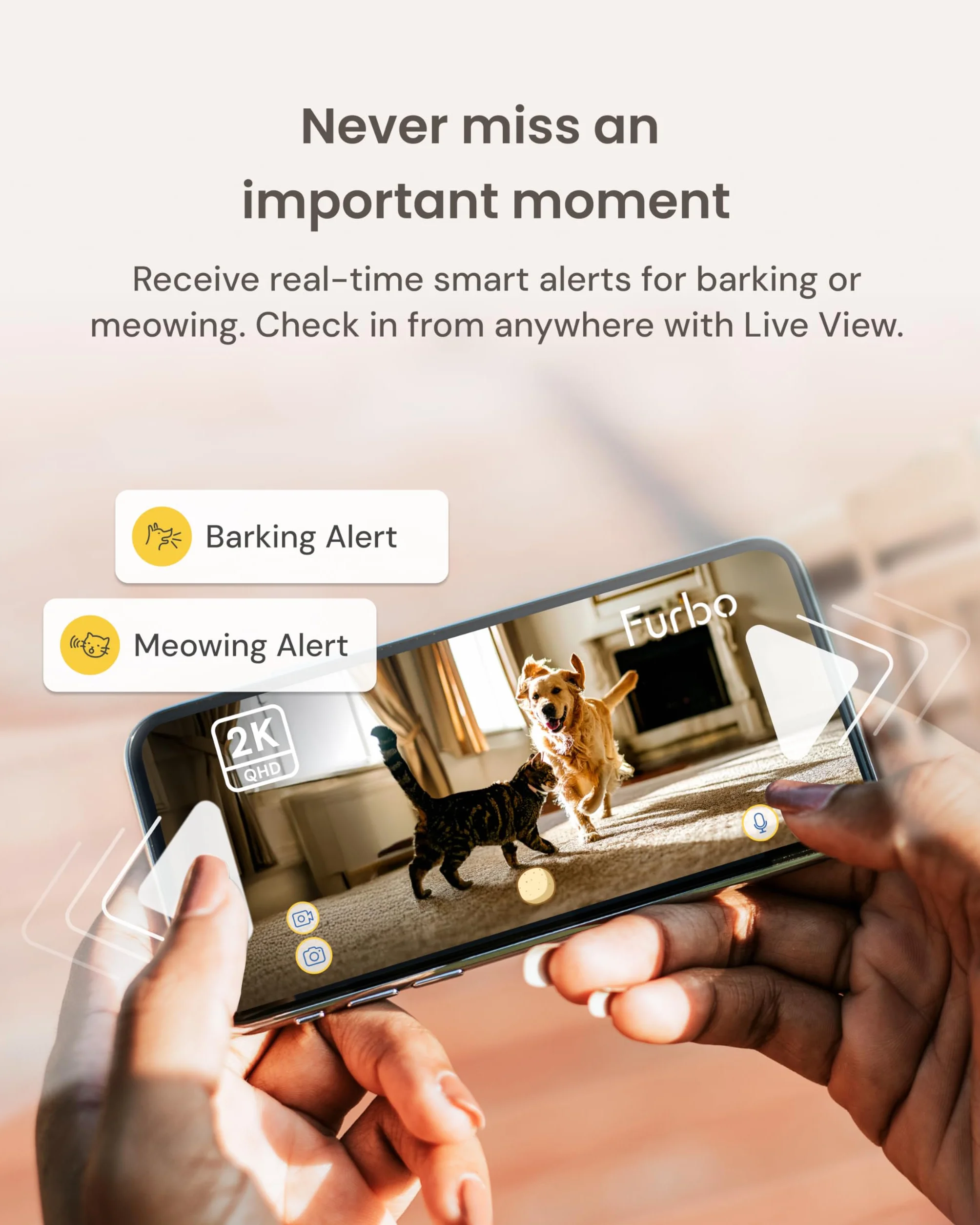 Furbo Mini cámara para Mascotas de 360°: cámara de Seguridad para el hogar, dispensador Giratorio de golosinas con aplicación de teléfono, cámara Interior Inteligente con Altavoz de 2 vías y visión
