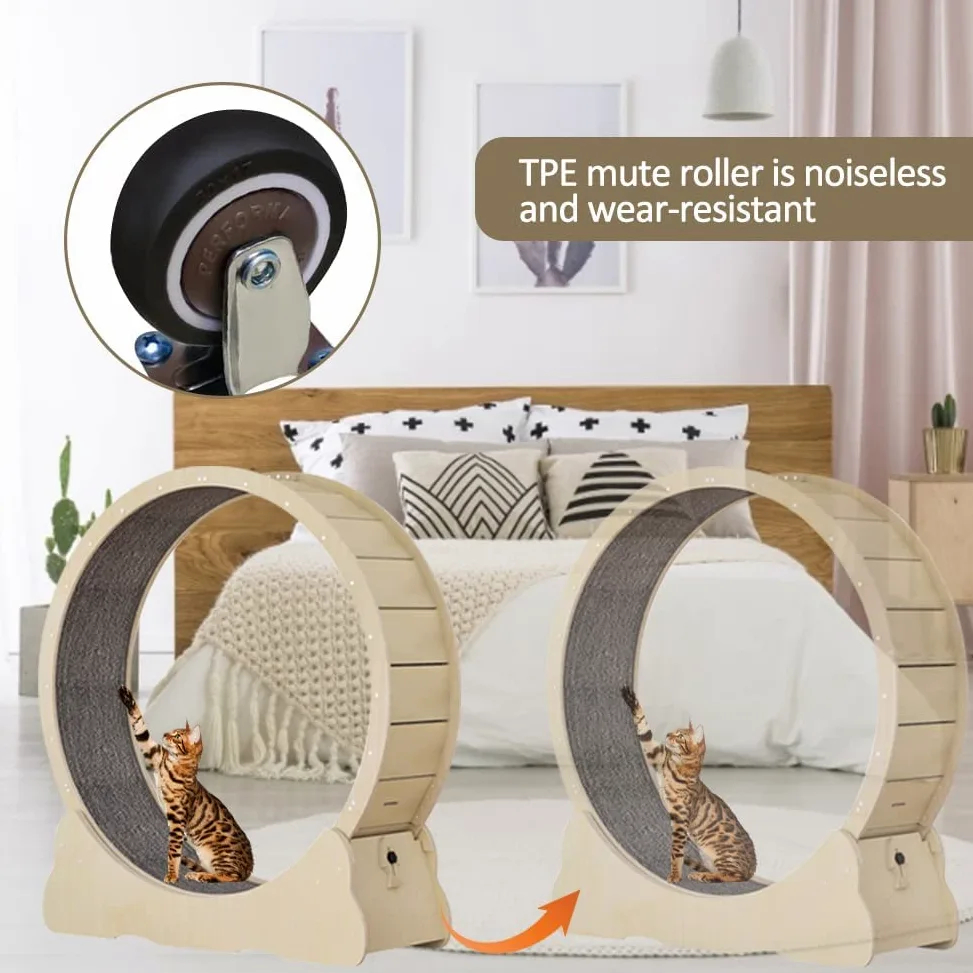 Bicicleta de paseo para gatos, 132 cm, cinta de correr con suelo de moqueta, dispositivo de fitness para perder peso, para una vida más larga del gato (madera natural, XXL)