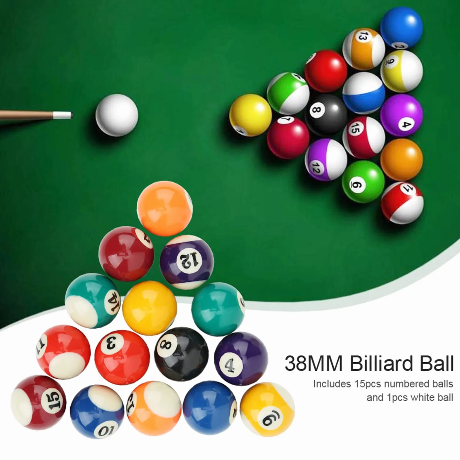 Juego de Bolas de Billar Americano 16 Piezas 38 mm Resina