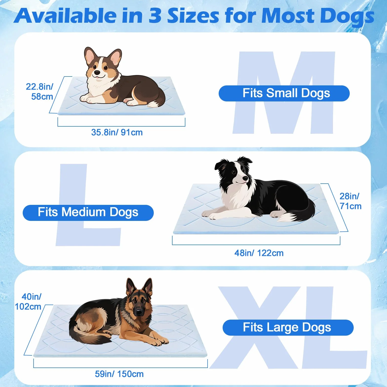 Alfombrilla Refrescante para Perro, 91×58cm (M), Q-MAX>0,4, Alfombrilla Autorrefrigerante para Perro de Doble Cara Reversible (Fresca y Cálida) para Mascotas Verano, Sin Gel, Azul + Gris