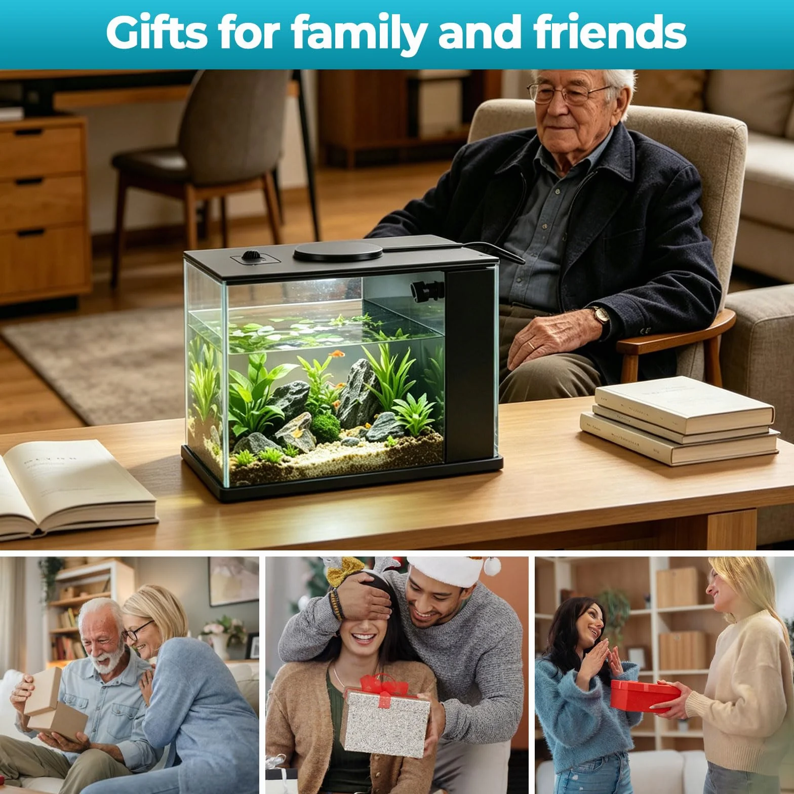 Betta Fish Tank, pequeño acuario de plástico con cubierta y luz LED, kit de inicio de acuario con sistema de filtro, mini pecera de escritorio para camarones Betta