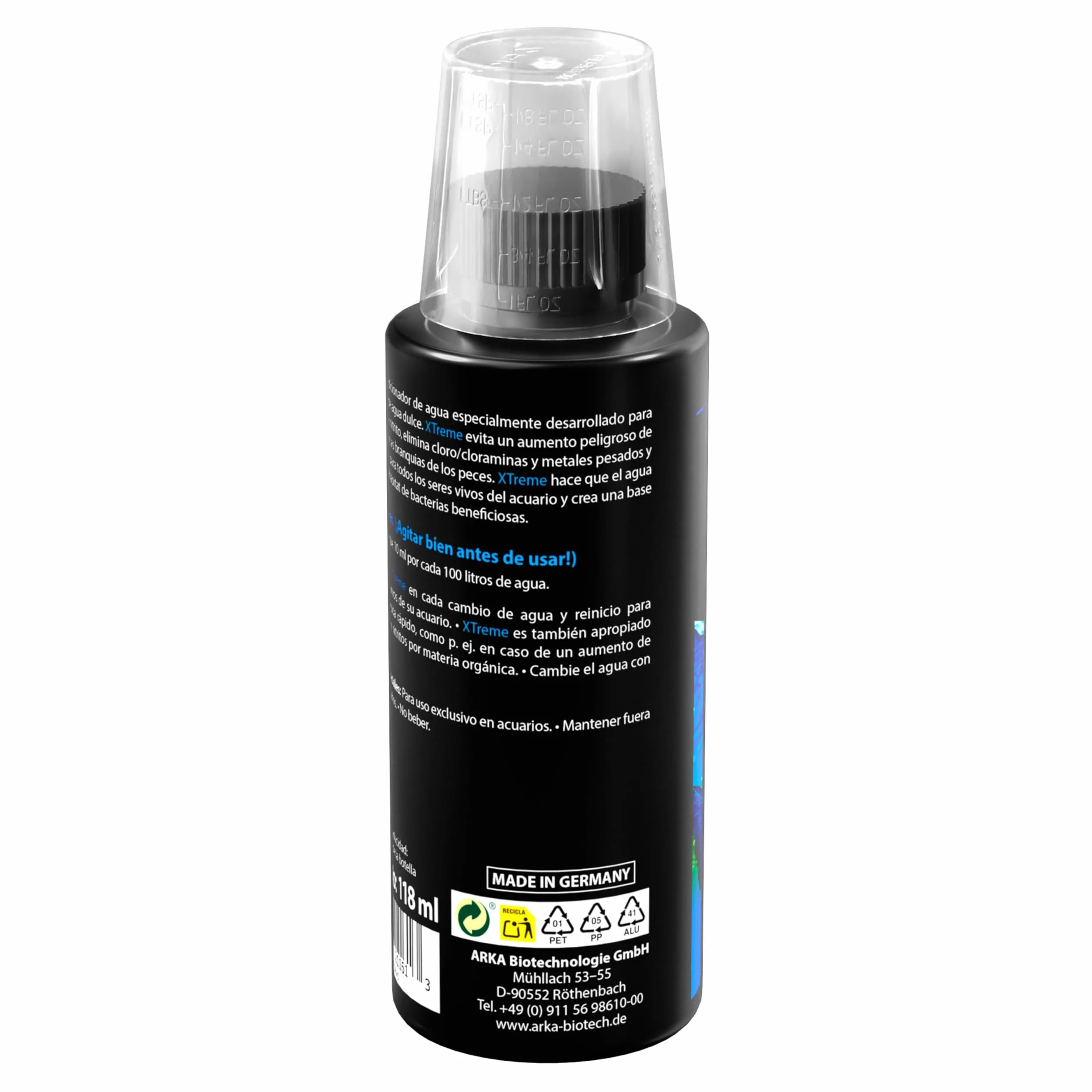 Acondicionador de Agua para Acuario 118 ml – ARKA Xtreme – Elimina Cloro, amoníaco y nitrito – neutraliza Metales Pesados – Ideal para Cambios de Agua y nuevos acuarios