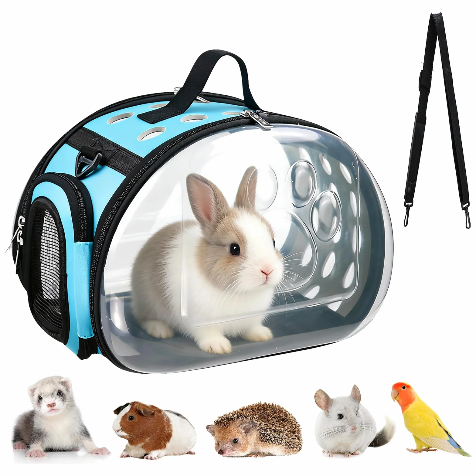 Transportín para conejos y animales pequeños, plegable, para cobayas, conejos, gatos, pájaros, portátil, con ventilación y bolsillos laterales