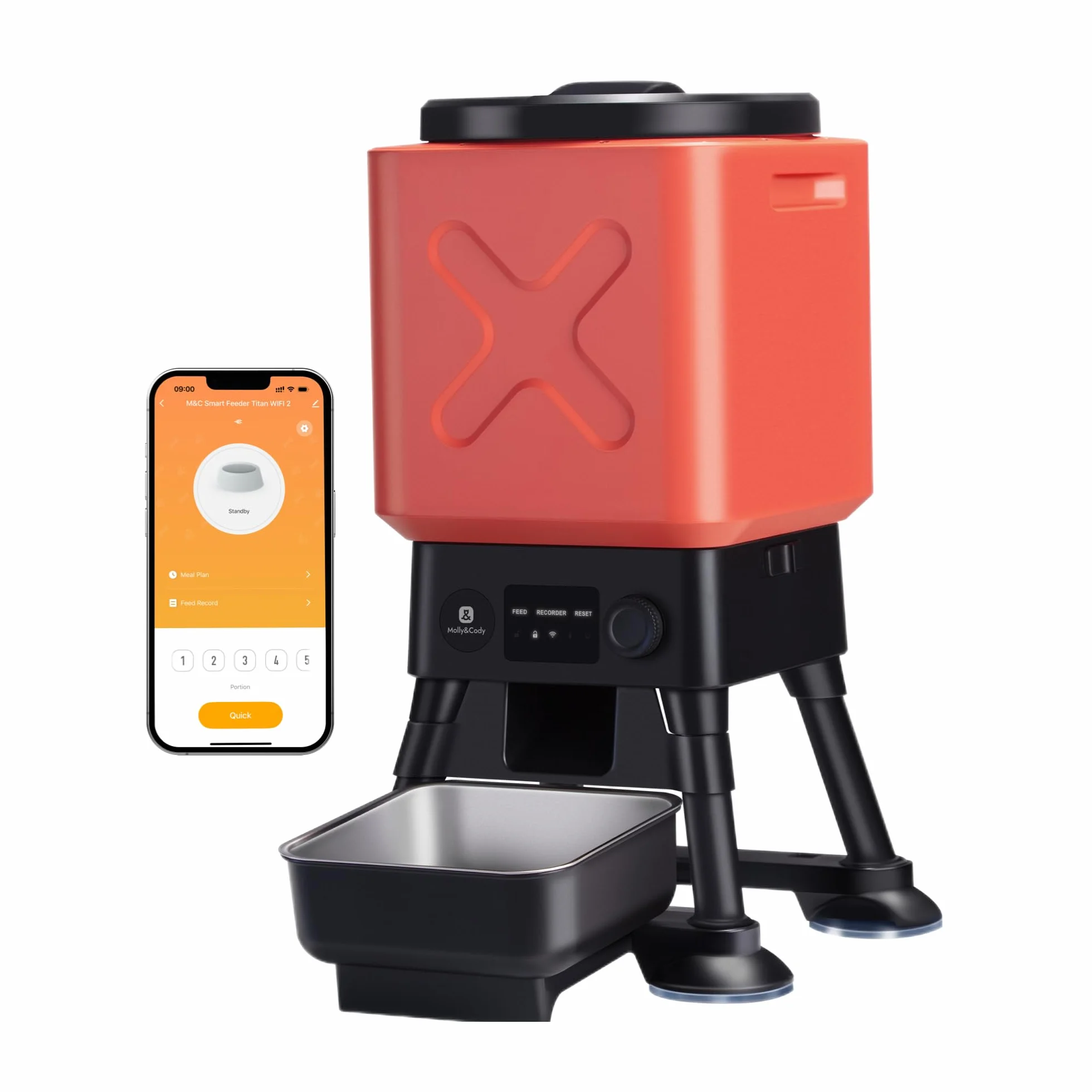 Comedero automático para Perros Grandes, Capacidad de 14 litros, alimentación remota, Sistema antibloqueo, dispensador automático de Alimentos para Perros, Control de aplicación WiFi de 2.4 G, Fuente