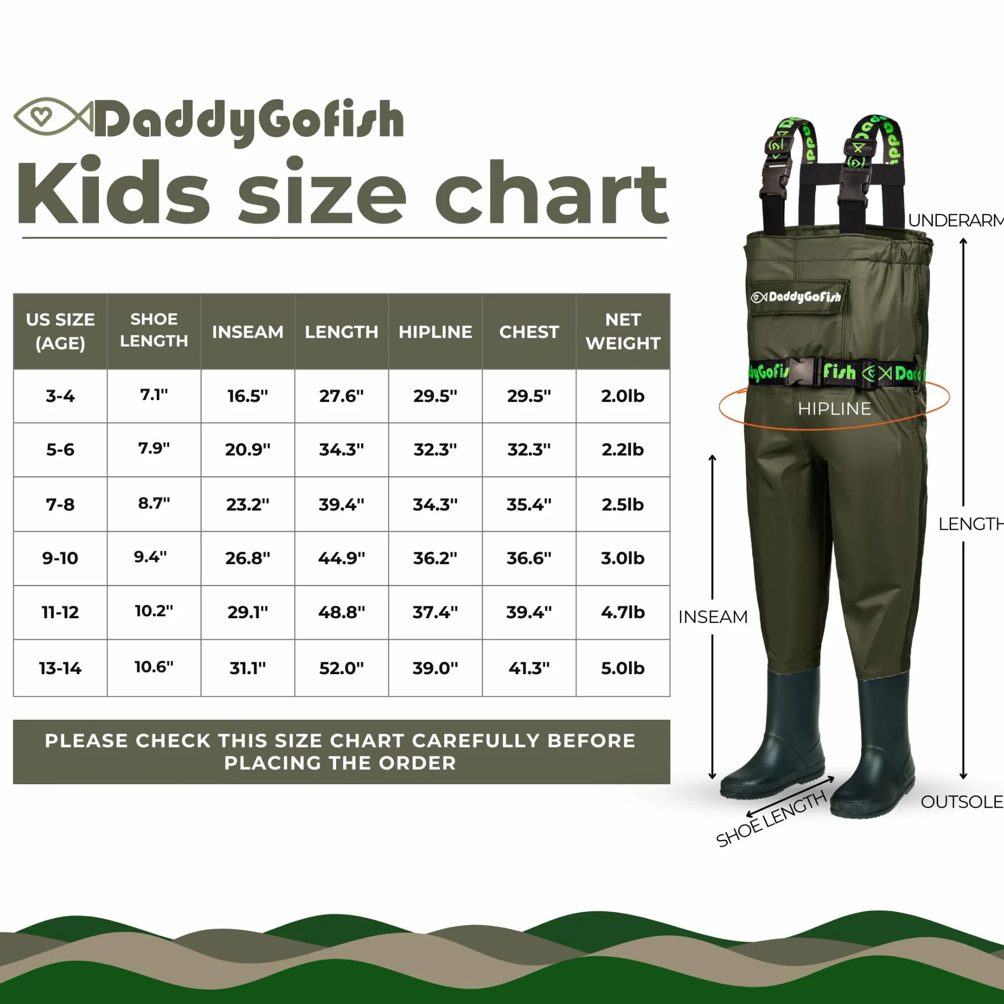 DaddyGoFish Vadeadores de Pecho para Pesca y Caza con Bolsillo y Colgador