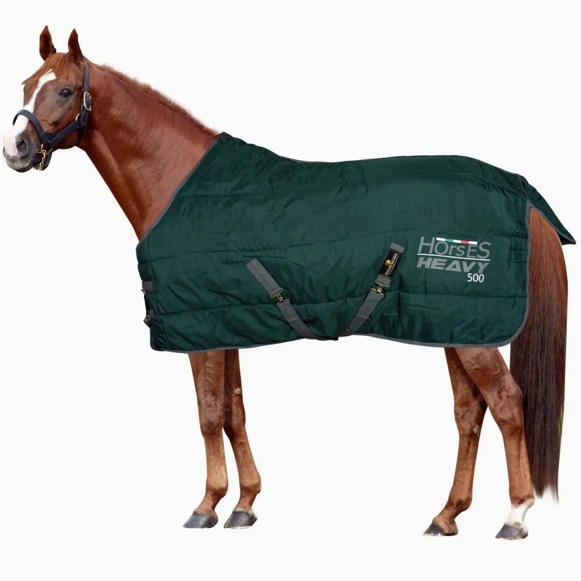 Horses, Manta de Invierno Heavy para Caballo 500g, Acolchada, Suave, Cómoda, Ideal para la Cuadra, con Bordes de Nailon Reforzado, Medidas Desde 128cm hasta 162cm, Disponible en Verde y Negro