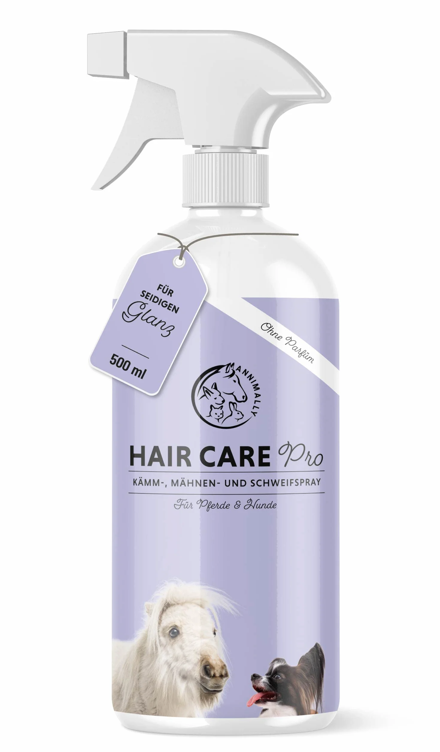 Annimally Spray para Crines para Caballos 500ml - Spray para Cola y Spray para Desenredar para Caballos y Perros, para un Desenredo más Fácil y un Brillo Sedoso del Pelaje