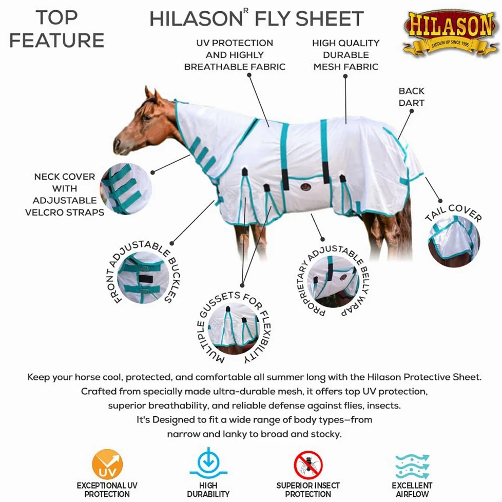 HILASON Sábana para moscas para caballos, malla de verano, protección UV contra moscas y mosquitos