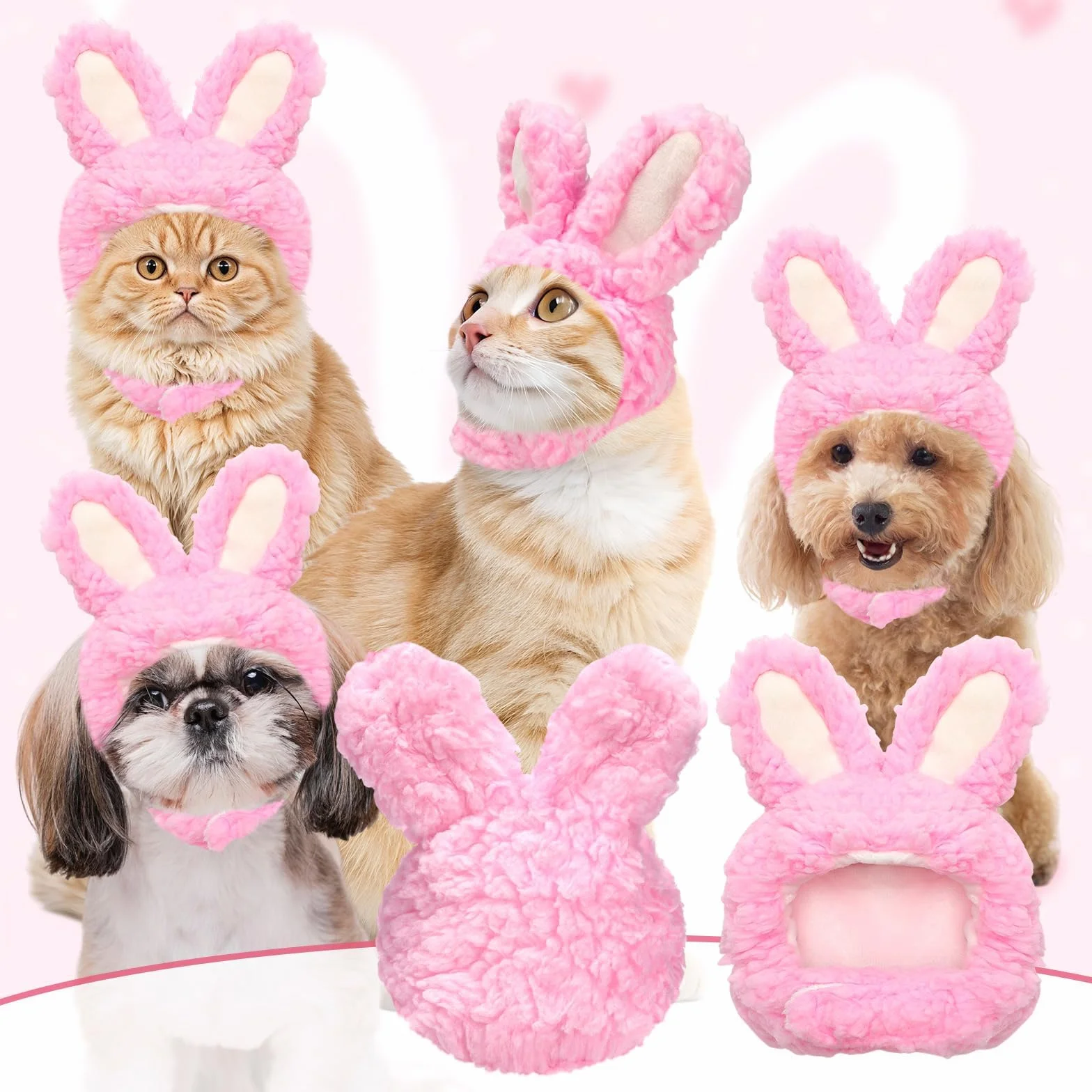 Disfraz de Gato Orejas de Conejo, Gorro para Mascotas Pascua, Apto para Gatos y Perros Pequeños (Rosa)