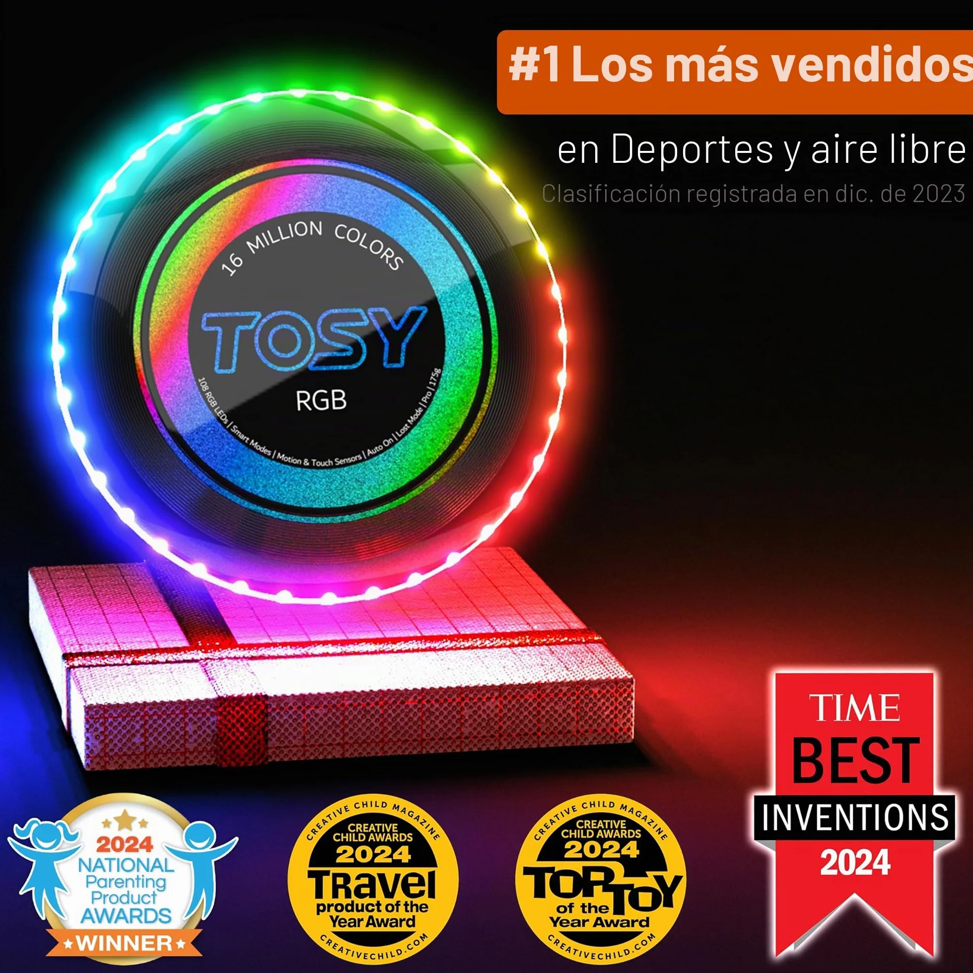 TOSY Flying Disc RGB LED 16 Colores Brillante Modos Inteligentes Recargable Frisbee 175g