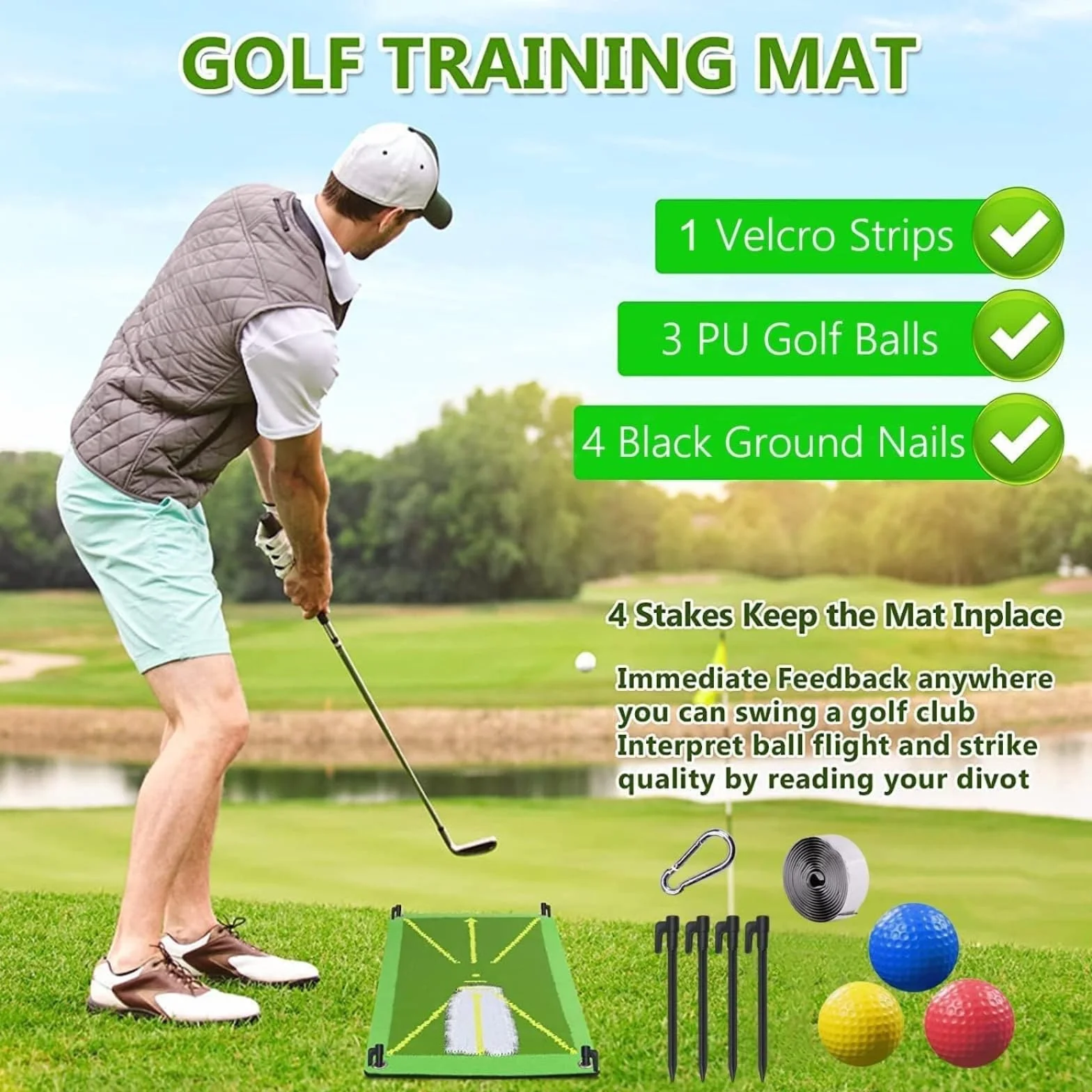 Alfombra de Golf con Bolsillo Negro 10pcs Mat de Entrenamiento para Interior