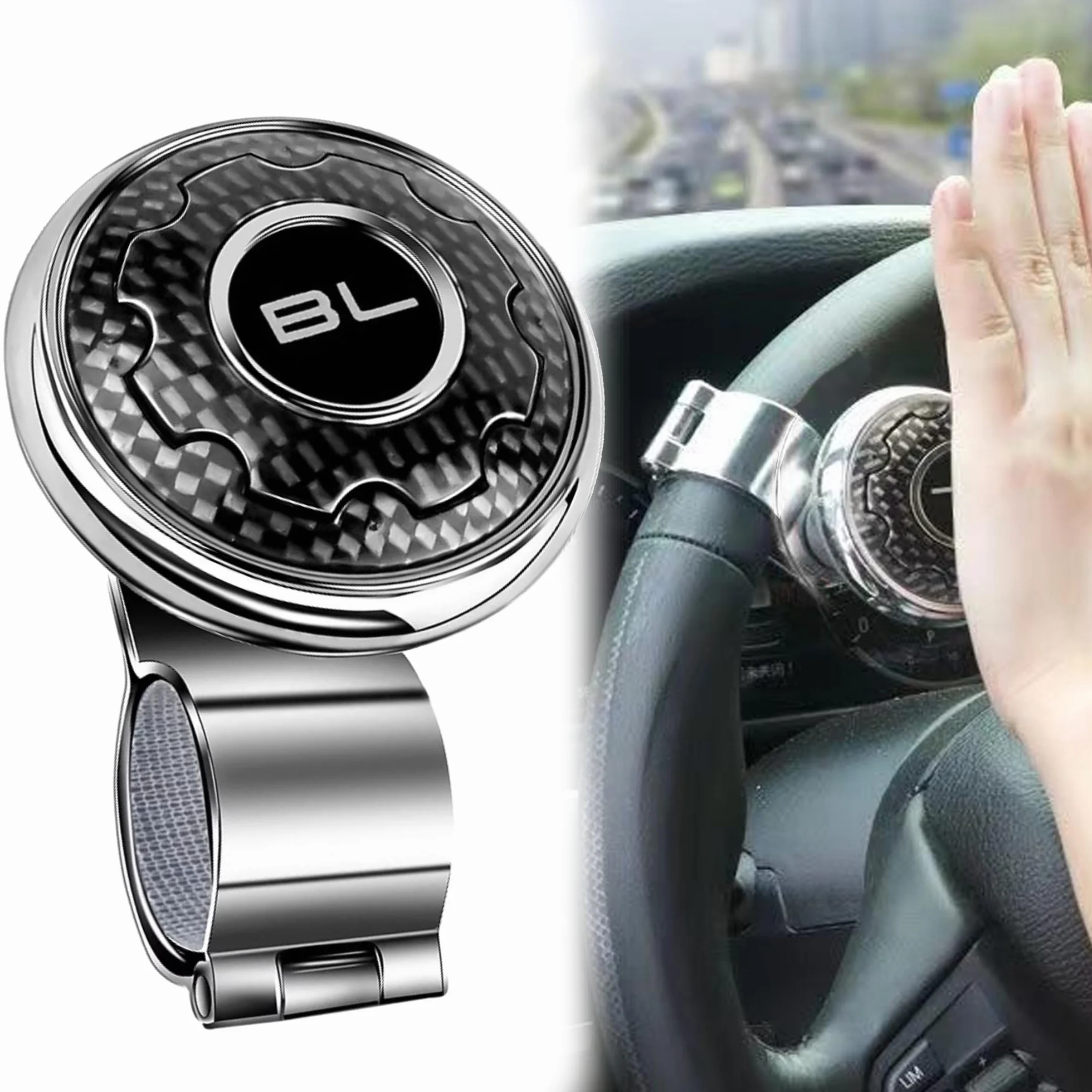 SUQ Perilla Giratoria para Volante Asistida por Gm para Automóviles Camiones Tractores Barcos Cortadoras de Césped (Negro)