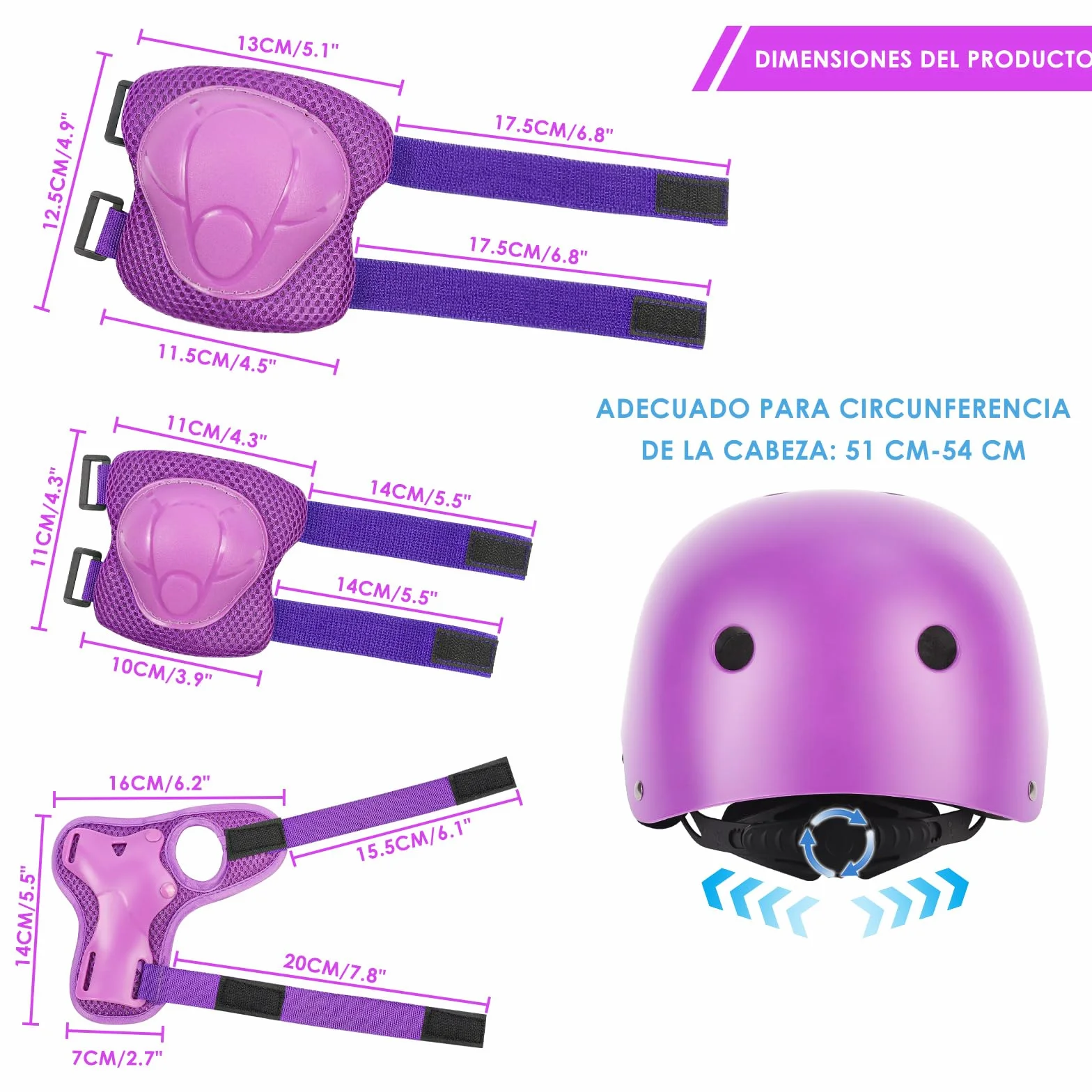 ZWOOS Protecciones Patines Niño 7PCS Casco Rodilleras Coderas Muñequeras Ciclismo Patinaje