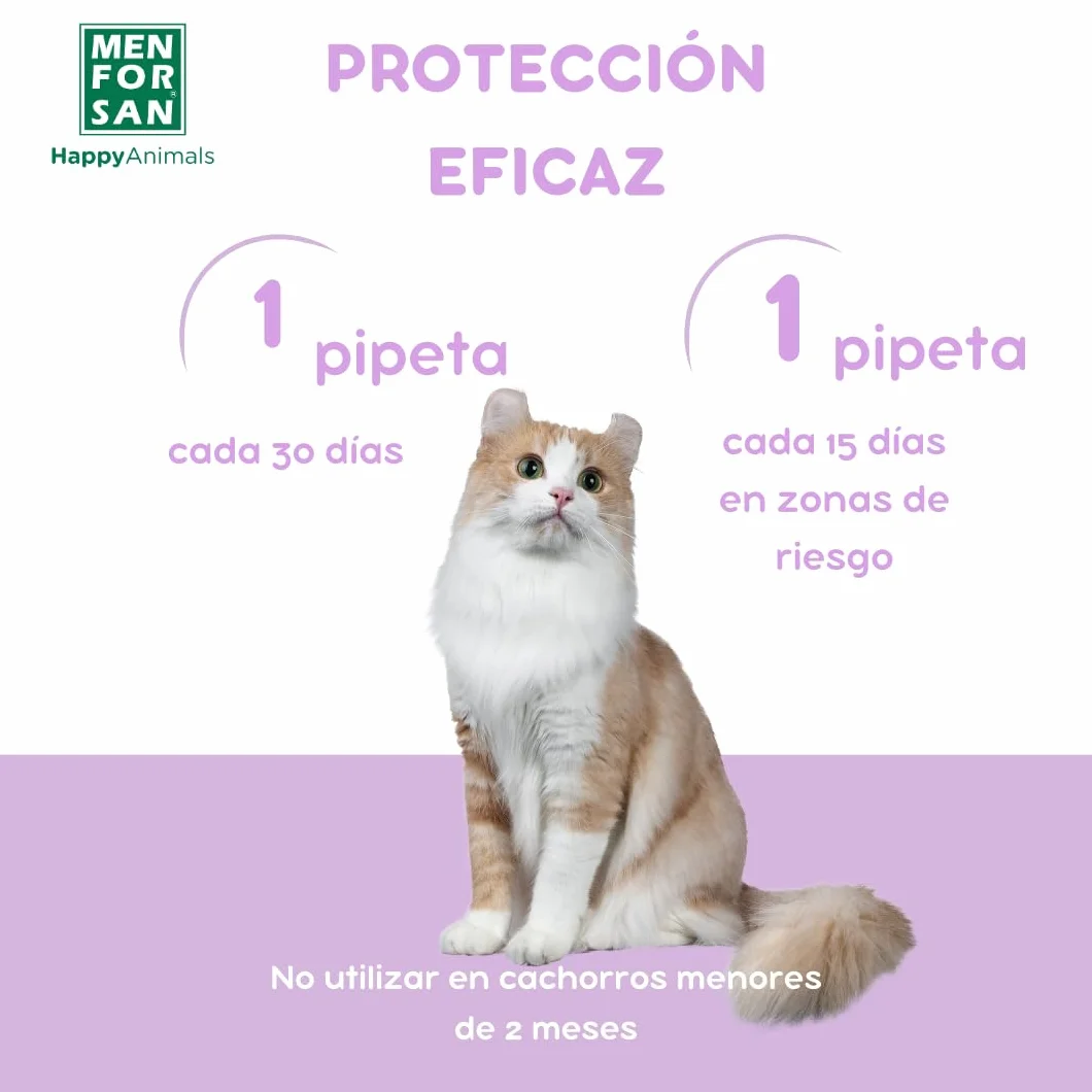MENFORSAN Pack con 12 Pipetas Anti-Insectos para Gatos, con Margosa, Geraniol y Lavandino, Bolsa autocierre