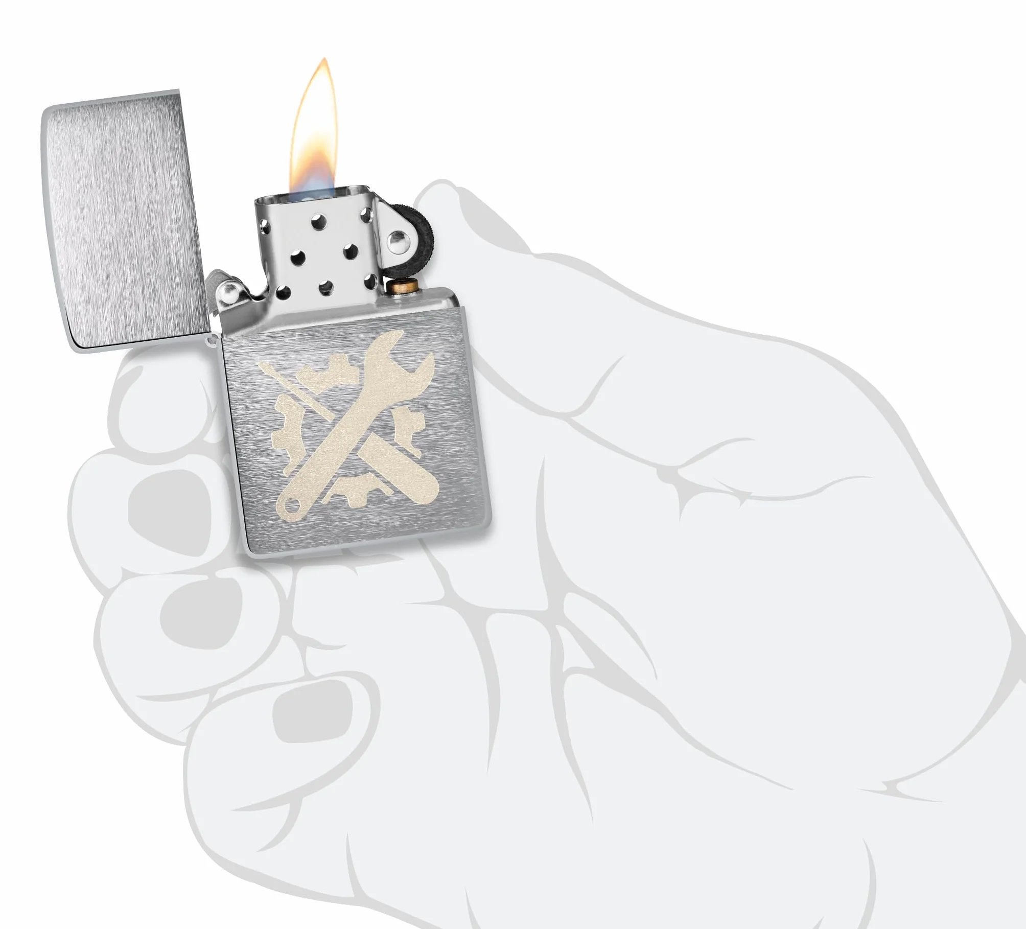 Zippo Encendedor a prueba de viento Brushed Chrome Laser Engrave Recargable Caja regalo