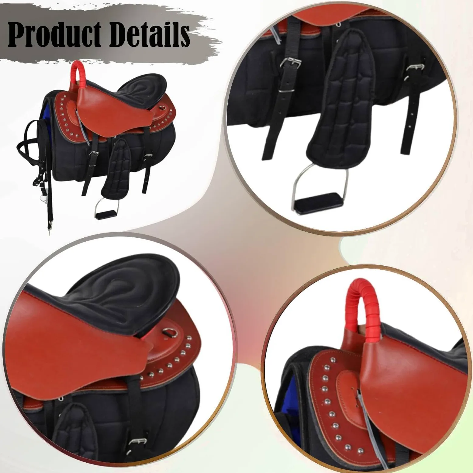 Silla de Montar para Caballo con Equipo Ecuestre Práctico Asiento de Montar Resistente Al Desgaste Juego de Correas Seguro Y Almohadilla Confortable a