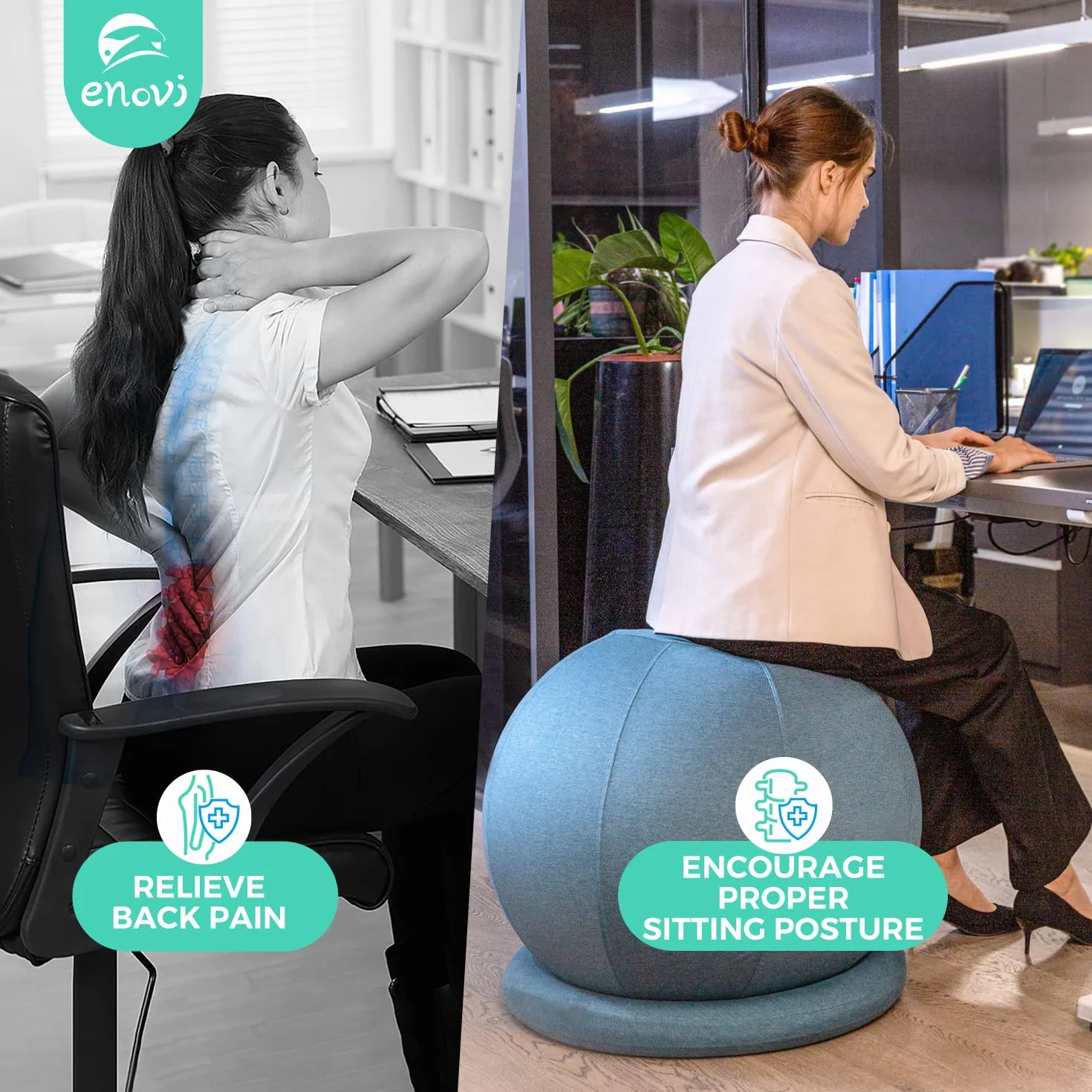 ProBalanceΩ Silla de pelota de yoga 55 cm con funda y base para oficina