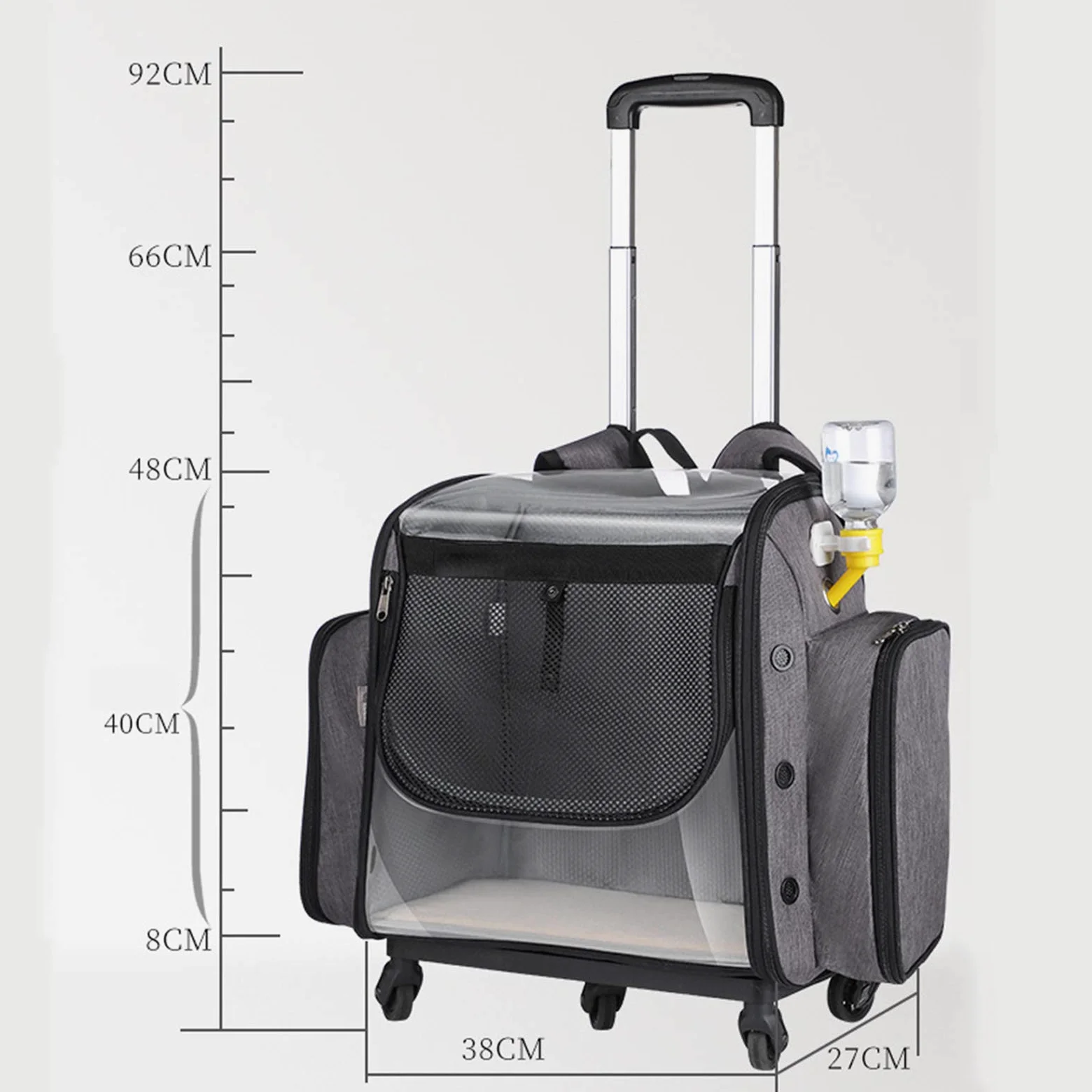 Transportador de viaje para mascotas con ruedas, transportador rodante para perros y gatos, incluye caja de comida, caja de arena, botella de agua y cuencos de viaje plegables