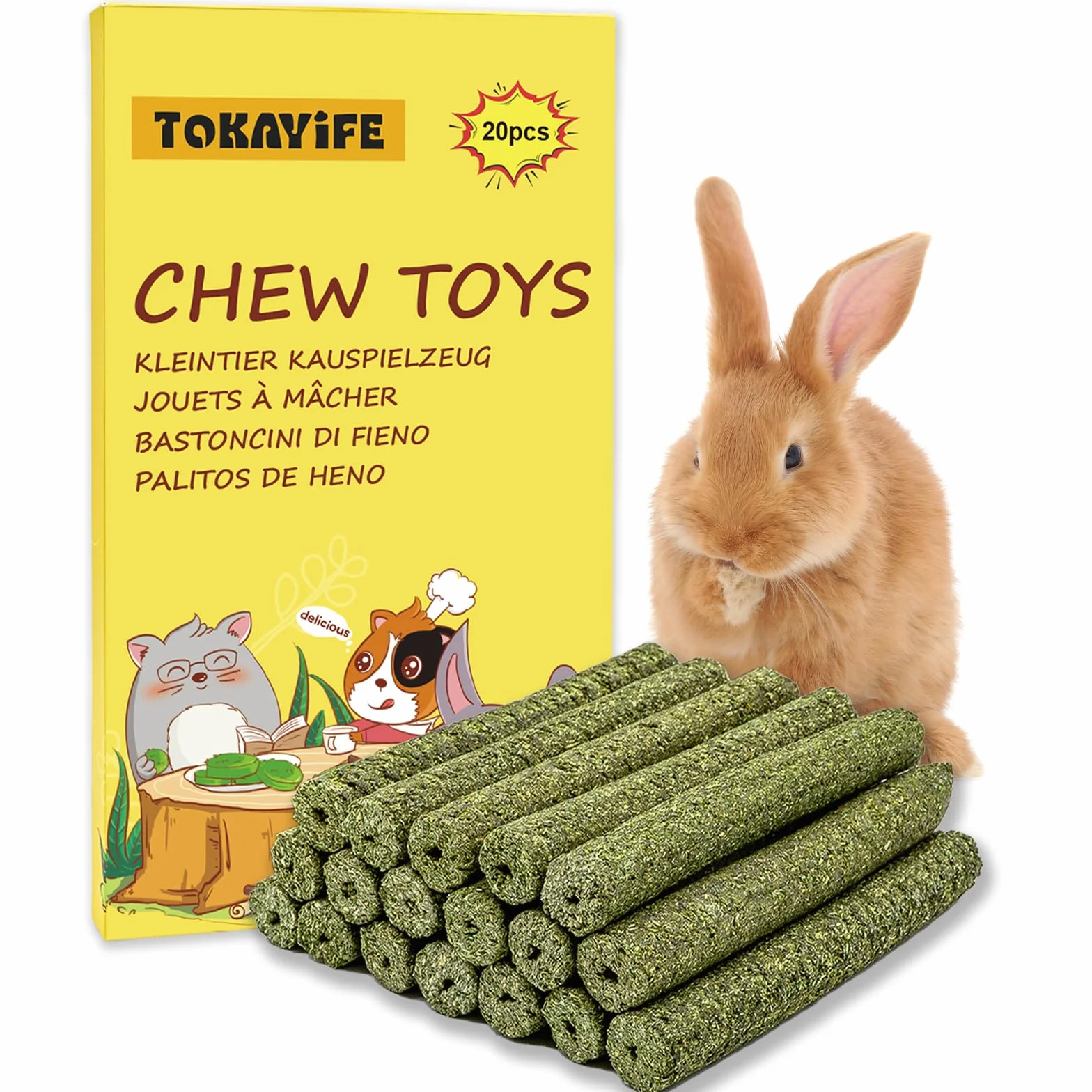 Juguetes Masticar para Conejos, Palitos de Heno Timothy para Conejos, Cobayas, Hámsters, Chinchillas (20 Unidad)