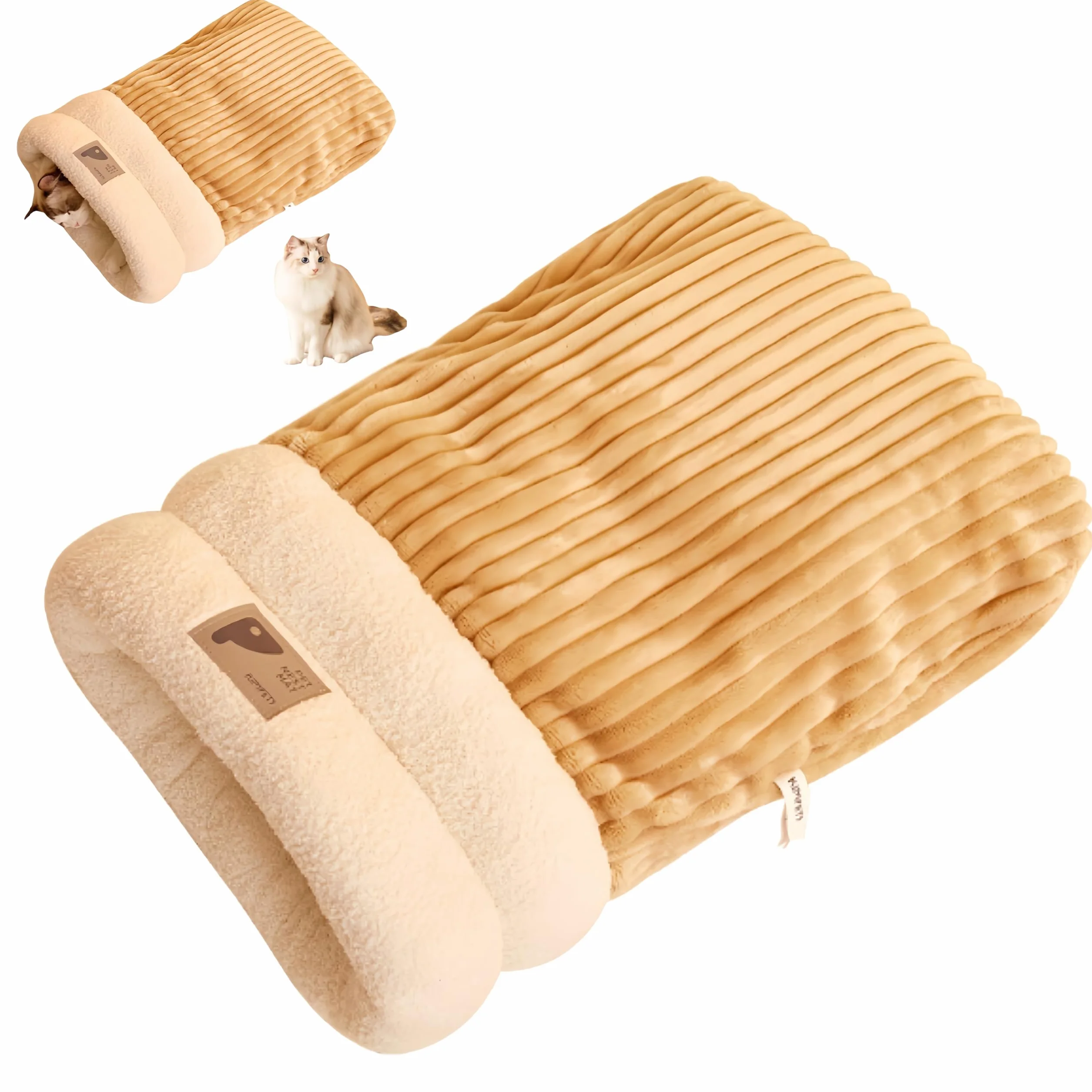 Pet Bed for Winter Pet Bed for Hauskatzen Genisch Cat Bed Cave Cat Sleeping Bag Warm Pet Bed Dog Bed Sleeping Bag Waschbarer Warmer Katzenschlafsack - Braun