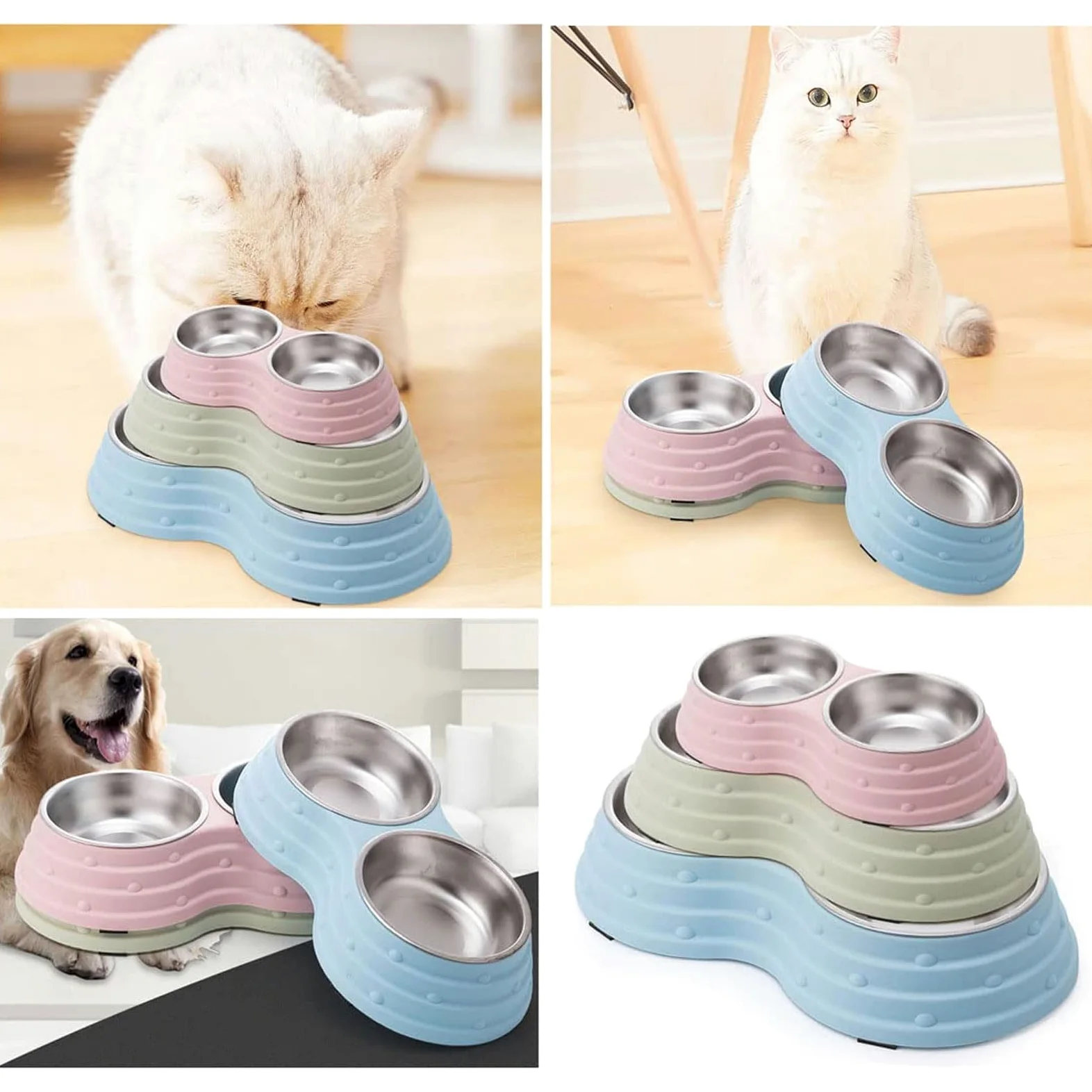Cuencos Dobles extraíbles de Acero Inoxidable for Comida y Agua, con Base Antideslizante, for Perros Gatos pequeños