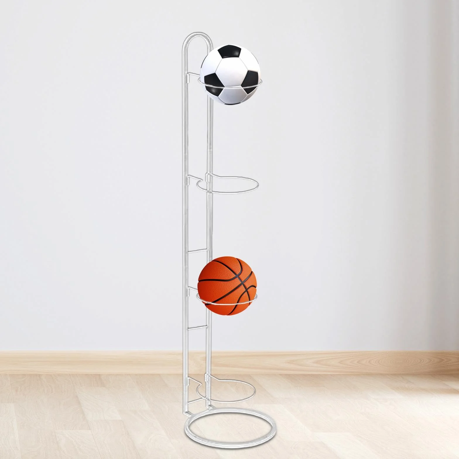 Estante de Almacenamiento Vertical de Bolas de 4 Niveles para Baloncesto y Fútbol