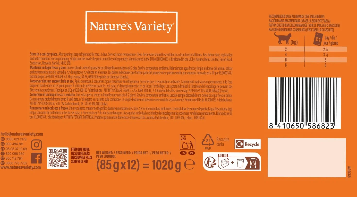 Nature's Variety Bocaditos en Salsa Comida Húmeda para Gatos Cajita Multisabor, 48 x 85 g