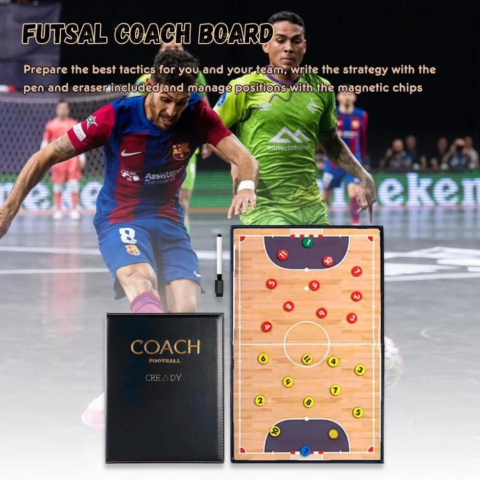 CREADY Pizarra Entrenador de Futbol Sala 28x21cm con 24 Imanes y Rotulador Borrador