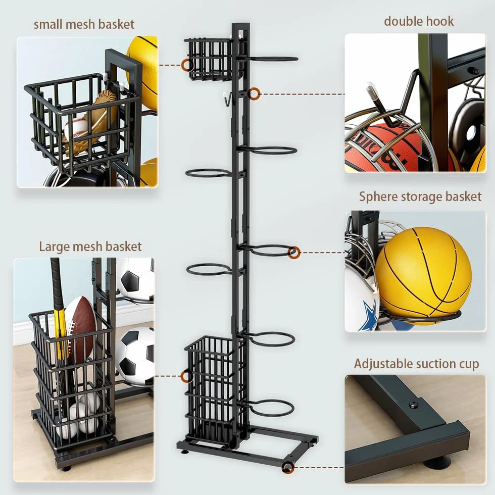 Estantería para almacenamiento de pelotas, soporte extraíble para baloncesto y fútbol, organizador de equipos deportivos