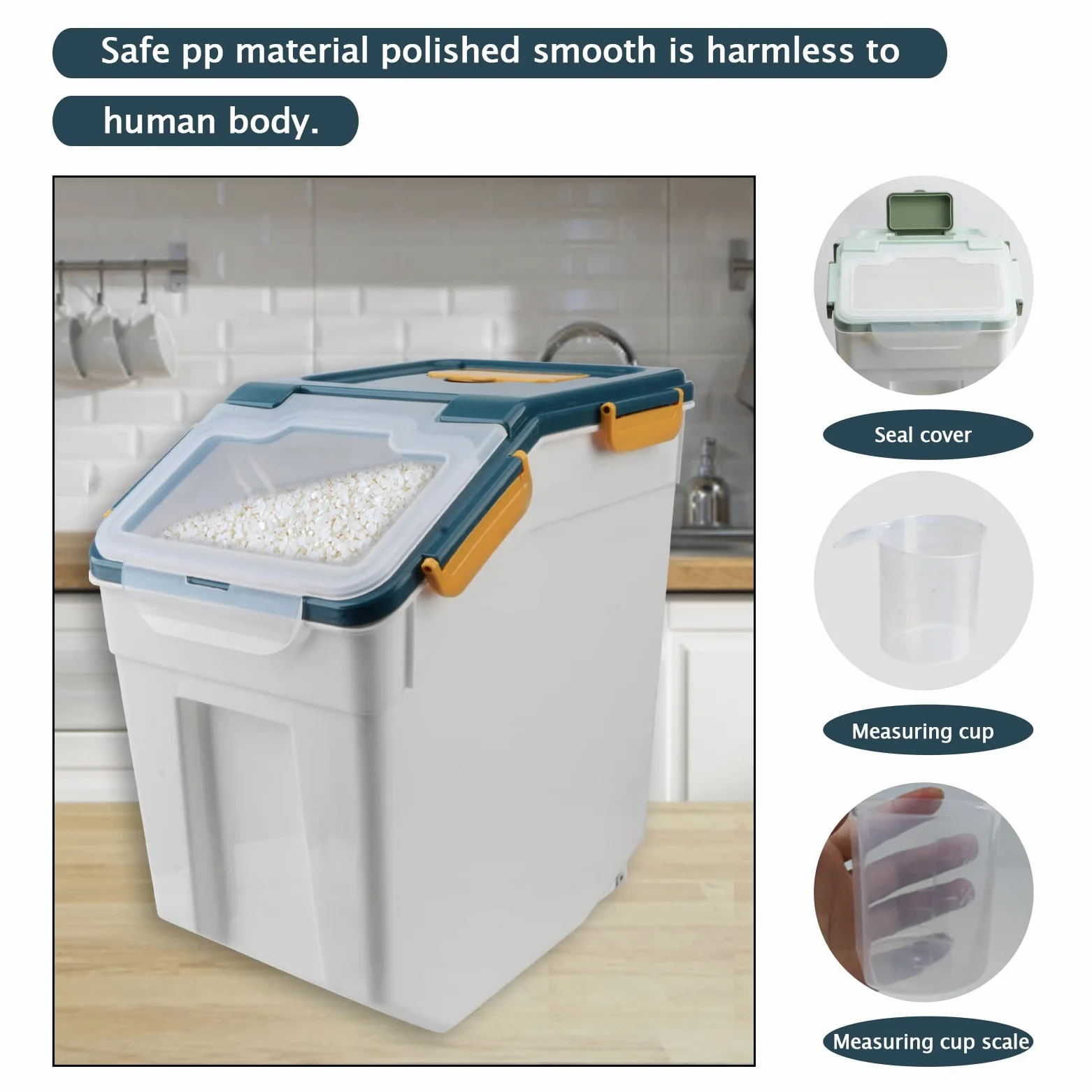 Caja de almacenamiento de alimentos de plástico de 10 kg con tapa y ruedas, organizador grande hermético para mascotas y cocina para perros y gatos, harina, cereales, nueces, frijoles, incluye