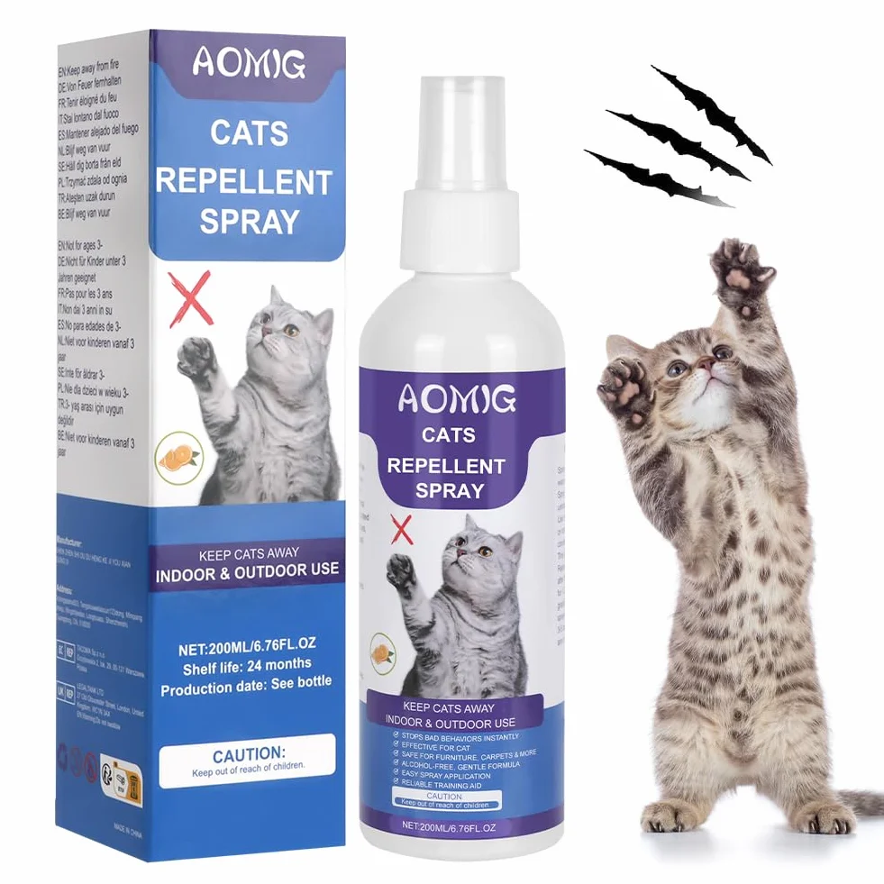 Aomig Spray Arañazos Gatos, 200ml Spray Repelente para Gatos, Spray Arañazos Gatos y Gatitos para Proteger Sofá y Muebles, Ideal para Uso Indoor y Outdoor