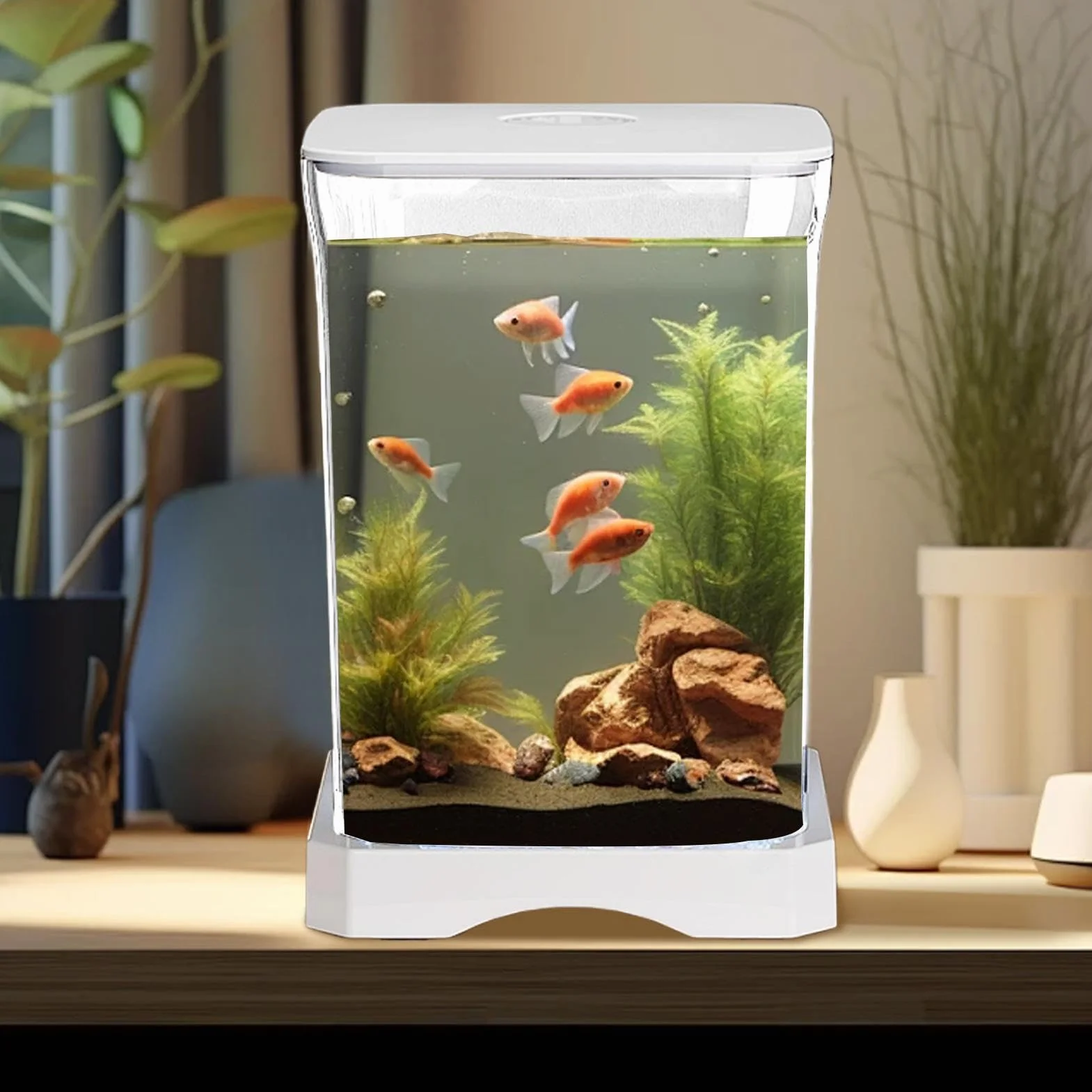 Acuario de Peces Betta, pecera Betta: pequeñas peceras acrílicas con iluminación LED, Cuenco Transparente para Paisaje acuático, Decoraciones de Escritorio para camarones, cangrejos, arañas