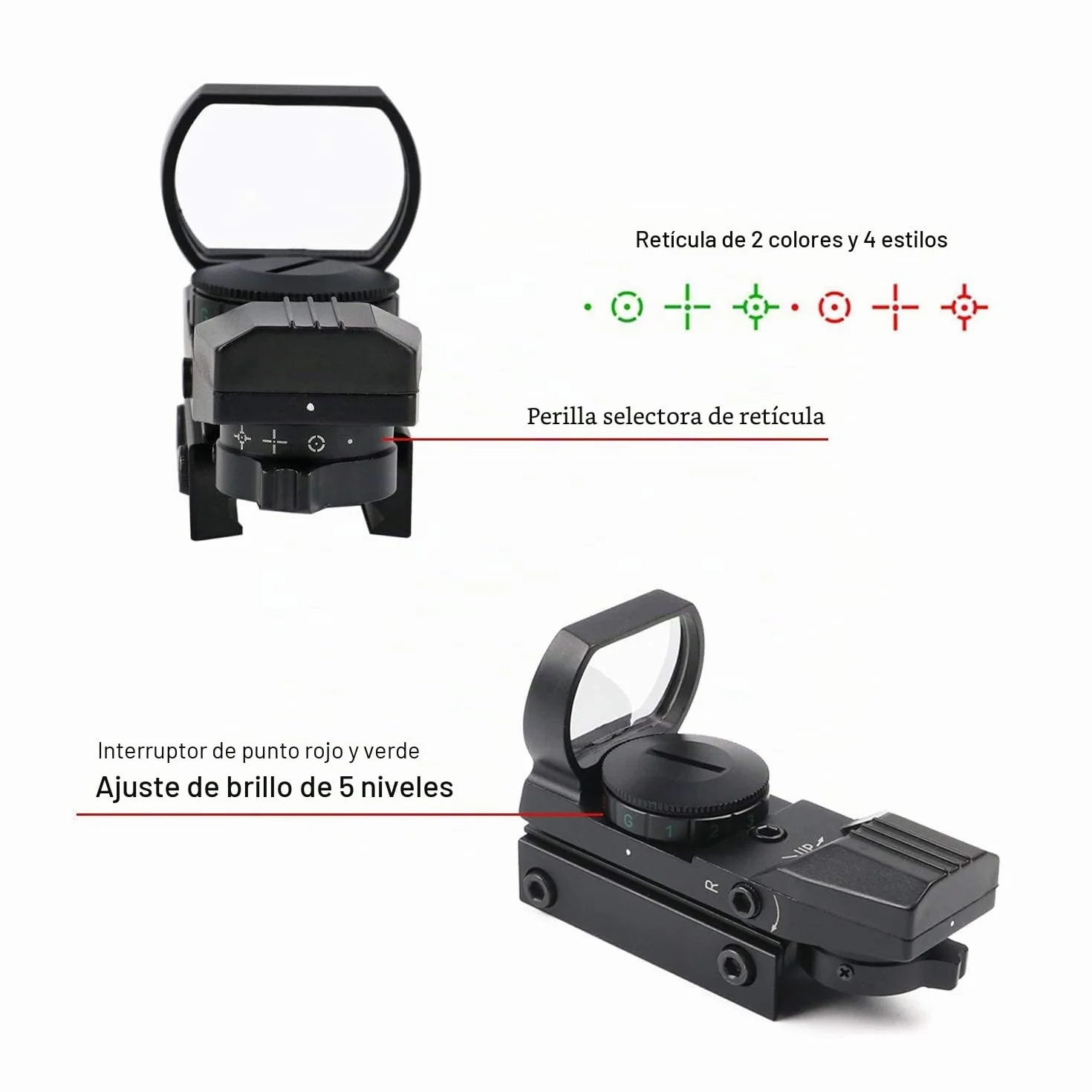 Mira de Punto Rojo 4 reticles 20/22 mm Weaver Picatinny Rail Mount