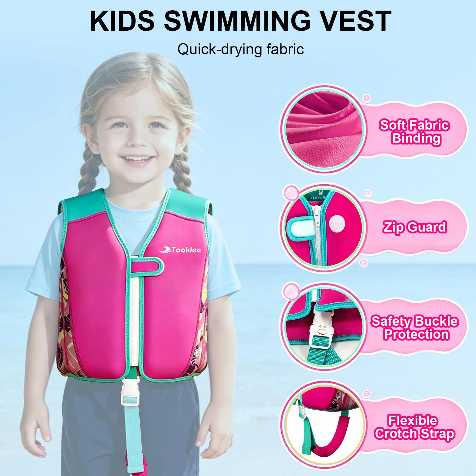 Chaleco de Natación Niño Certificado TÜV CE Neopreno 8 Paneles Flotación