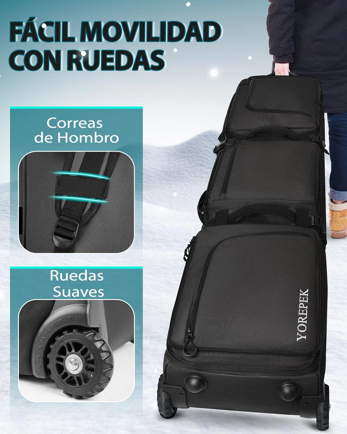 YOREPEK Funda Esquis Acolchada con Ruedas Expansible Impermeable 6 Bolsillos para Viaje Aéreo