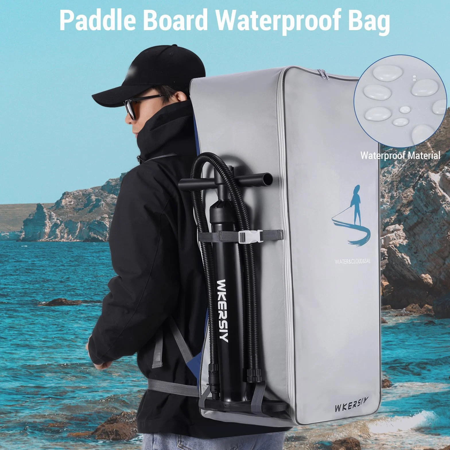 Mochila para Tabla de Paddle 105L Impermeable Gran Capacidad Tela Oxford