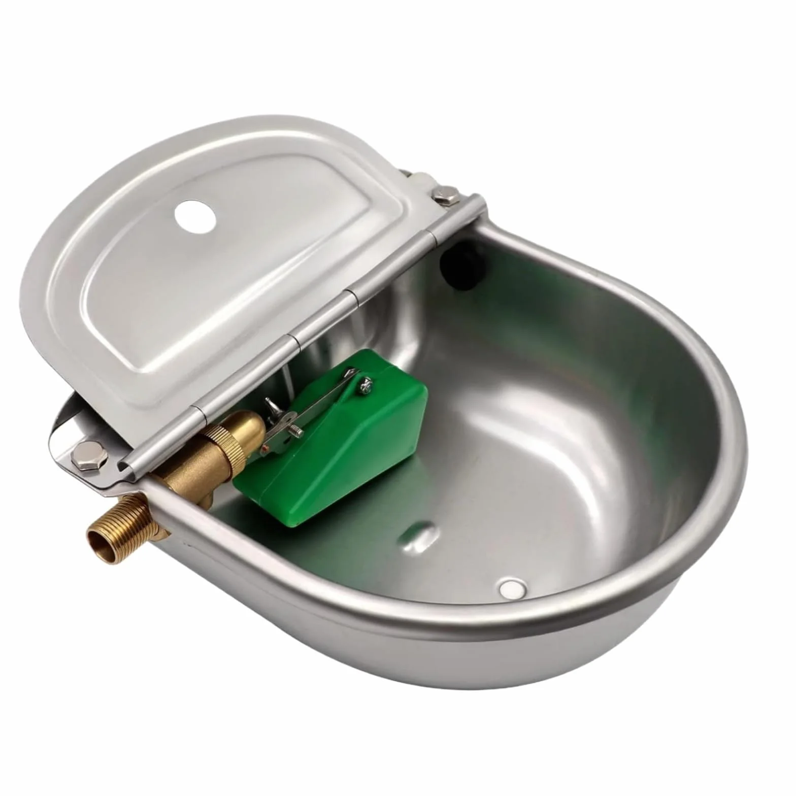 Bebedero para Caballos Automático Bebedero Perro Acero Inoxidable con VáLvula de Flotador de Latón Ajustable de 1/2" y Orificios de Drenaje para Ganado Caballo Vaca Cabra Oveja