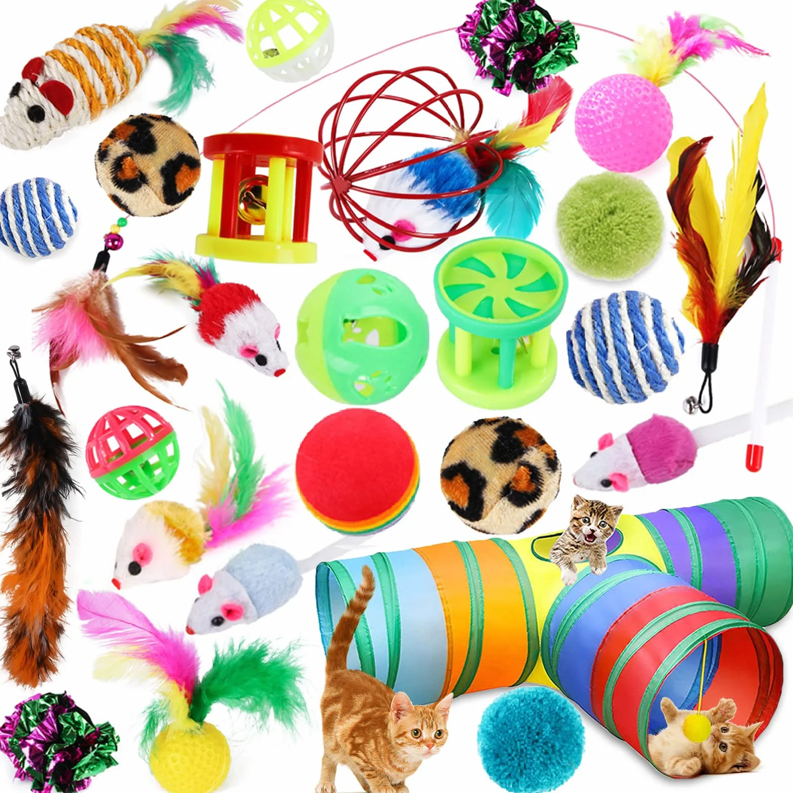 27PCS Juguetes para Paquete de Variedad para Gatitos, Set di Juguetes para Gatos Interactivo Ratón,Ratóns y Bolas Varias para Gatos Juguetes para Gatos con Plumas túnel