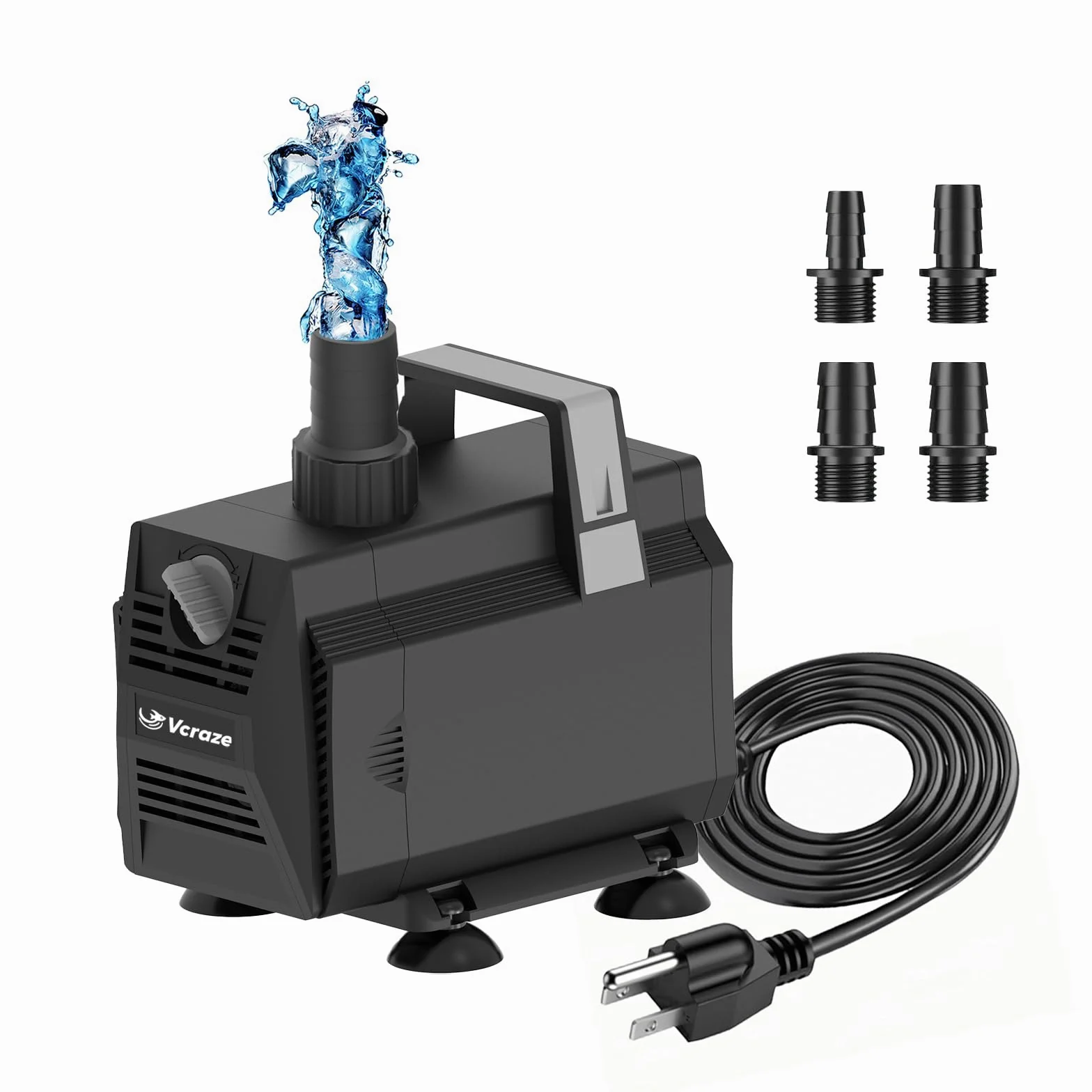Bomba de agua sumergible de 600 GPH/35 W, bombas de fuente con control de flujo, bomba de estanque sumergible para exteriores con cable de alimentación de 3 núcleos de 10 pies para hidroponía,