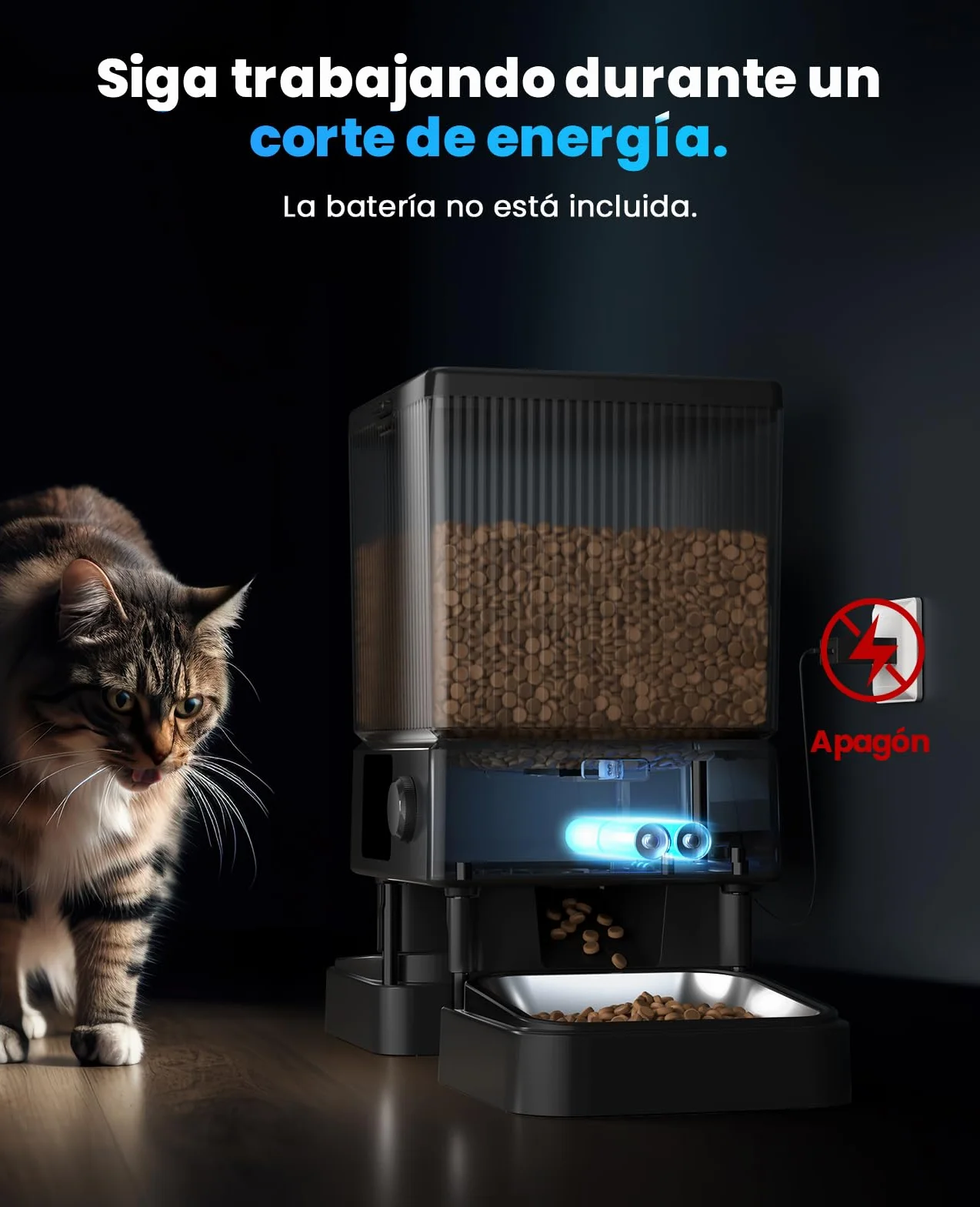 oneisall 5L Comedero Automático Gato 2 Tazones, 5G/2.4G WiFi Máquina de Comida Inteligente para Gatos/Perros, fácil Operación con Control App, con 2 Tazones de Acero Inoxidable, Grabadora de Voz