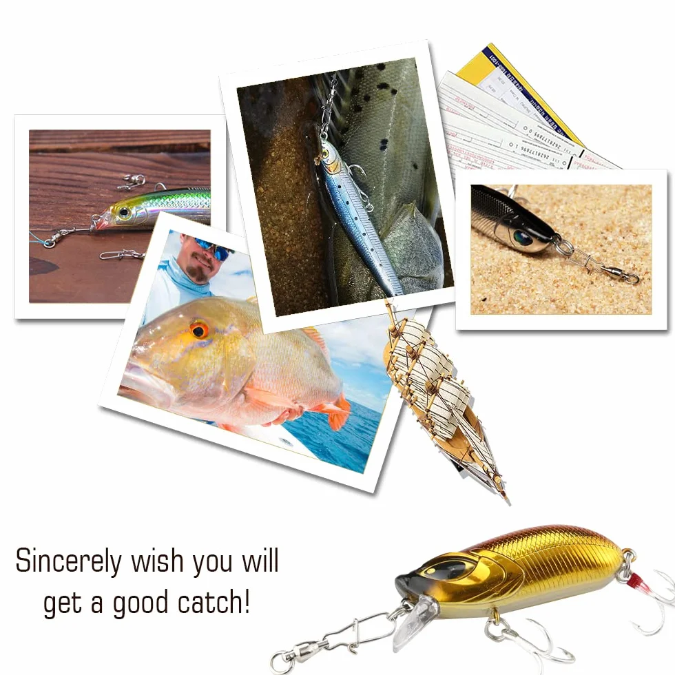 Emerillones Giratorio de Pesca de Acero Inoxidable con Bloqueo de Broche Conector de Línea de Pesca