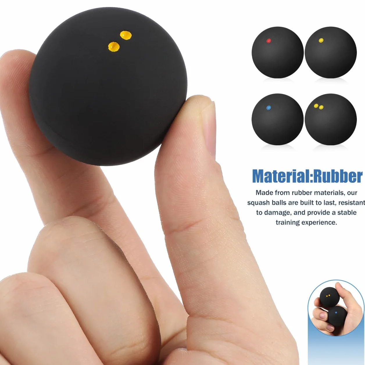 UKCOCO Pelotas de Squash 4 Piezas Alto Rebote Punto Rojo Azul Amarillo Competición 4 Niveles Velocidad