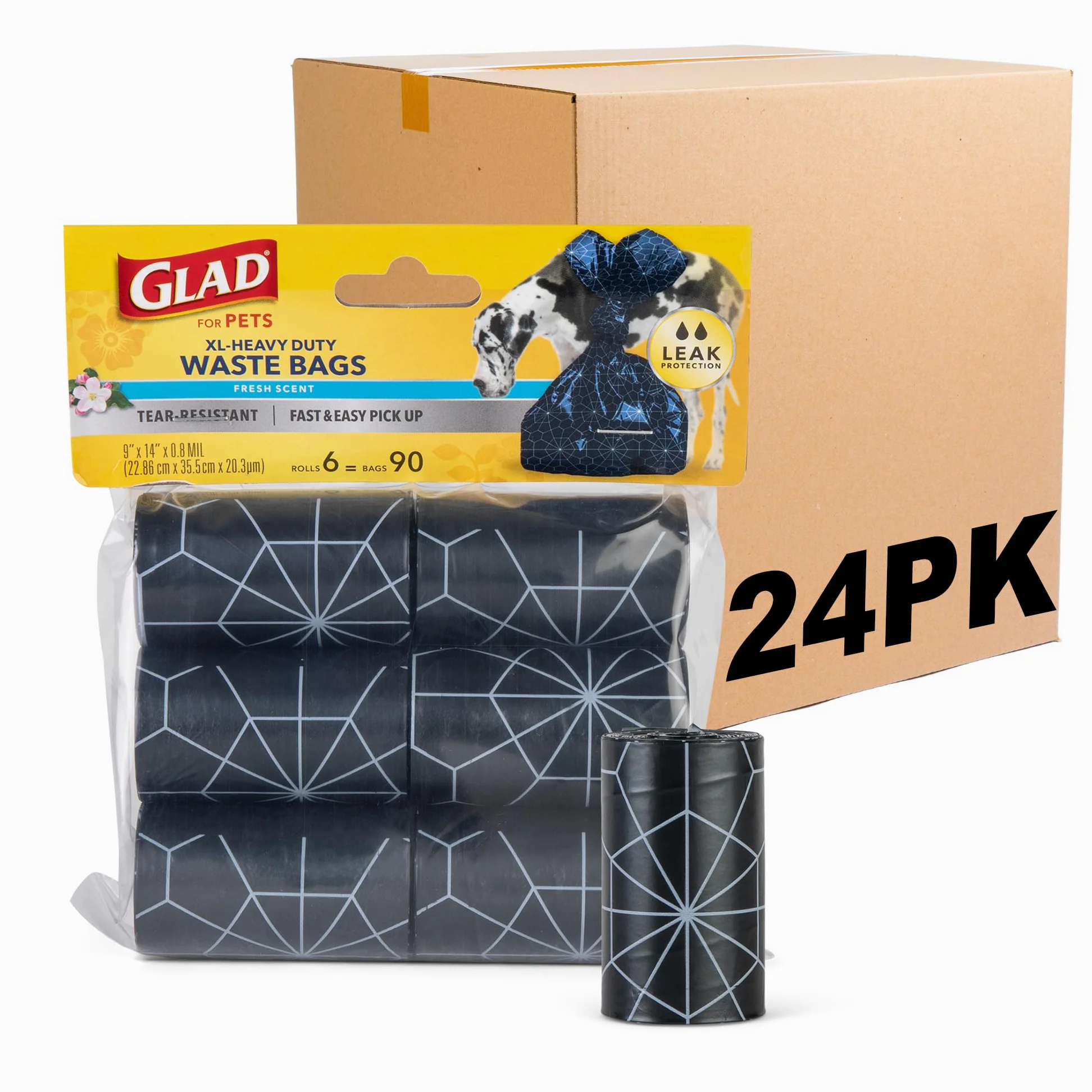 Glad Bolsas de basura perfumadas extra grandes para mascotas, rollos de repuesto, aroma fresco, resistentes al desgarro, 144 rollos, total 2160 unidades | Bolsas resistentes y resistentes a desgarros con asas fáciles de atar para caminar, acampar y viajar