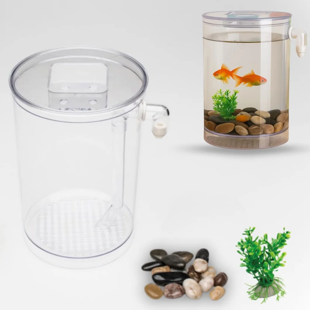 Fish Wonder Acuario Autolimpiador con Luz LED | Mini Acuario con Sistema de Limpieza Incorporado, Piedras y Plantas Decorativas | Agua Clara Siempre | Fácil Mantenimiento – Ideal para Niños y Hogar